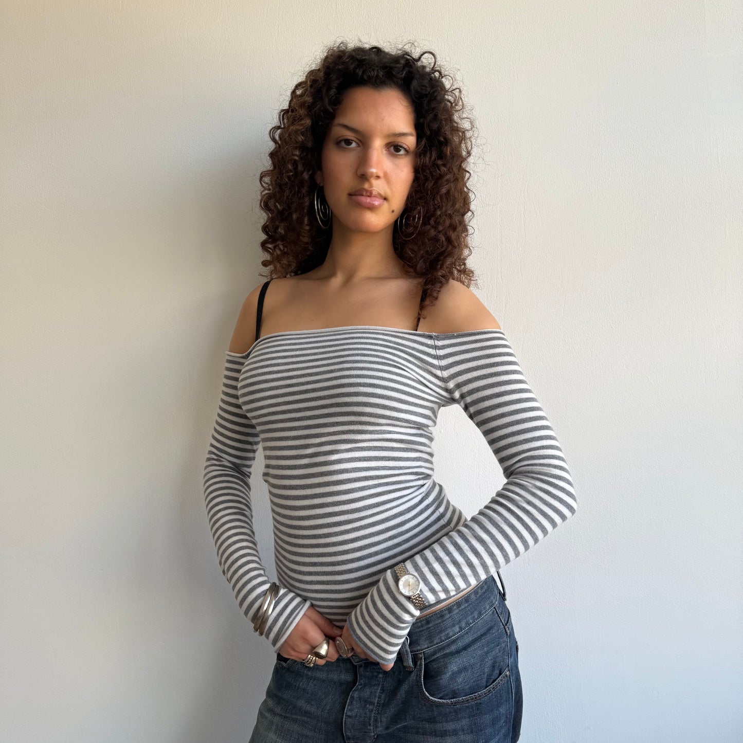 Grey stripe Bardot knit - Size XS
