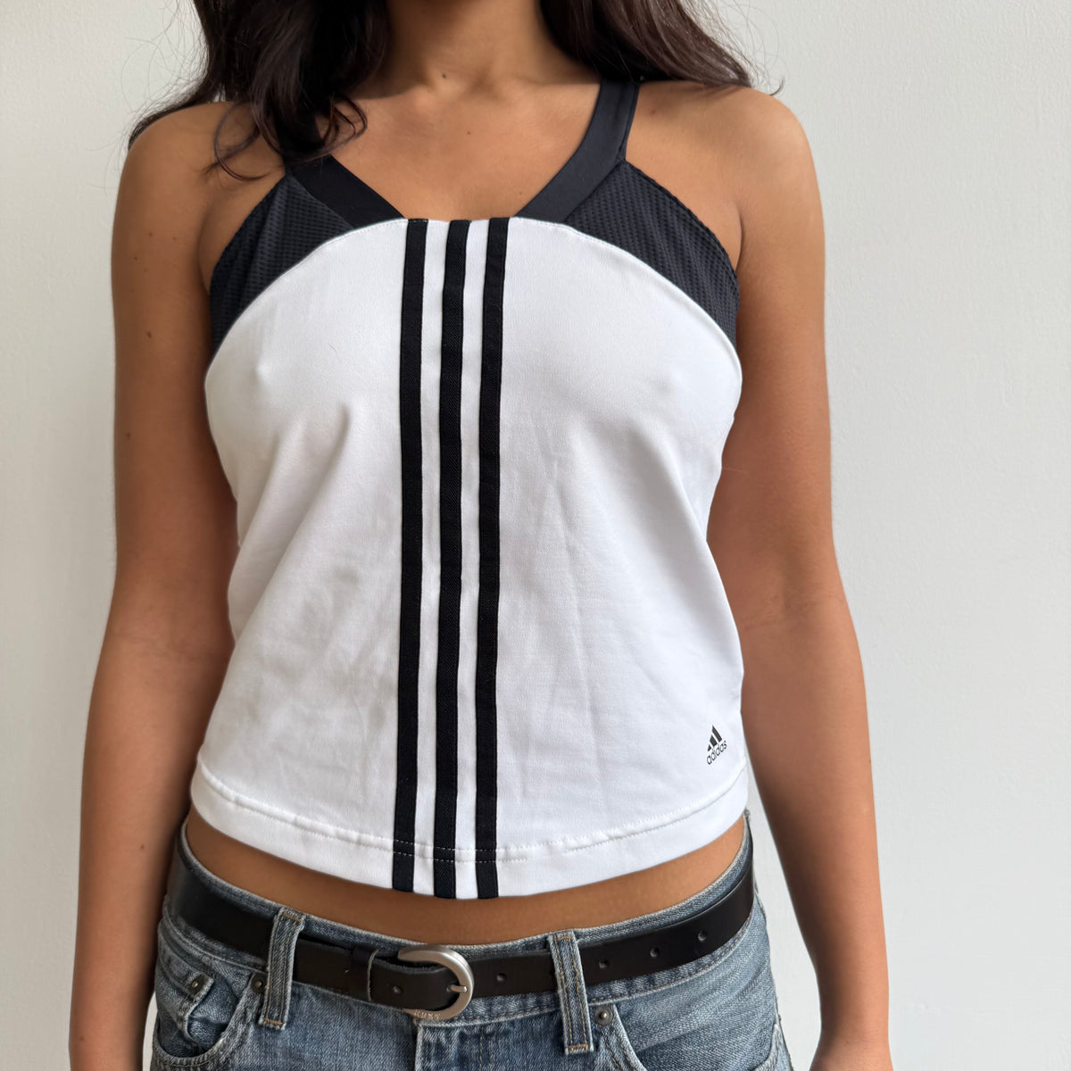 White Adidas 3 stripe top - Size S-M