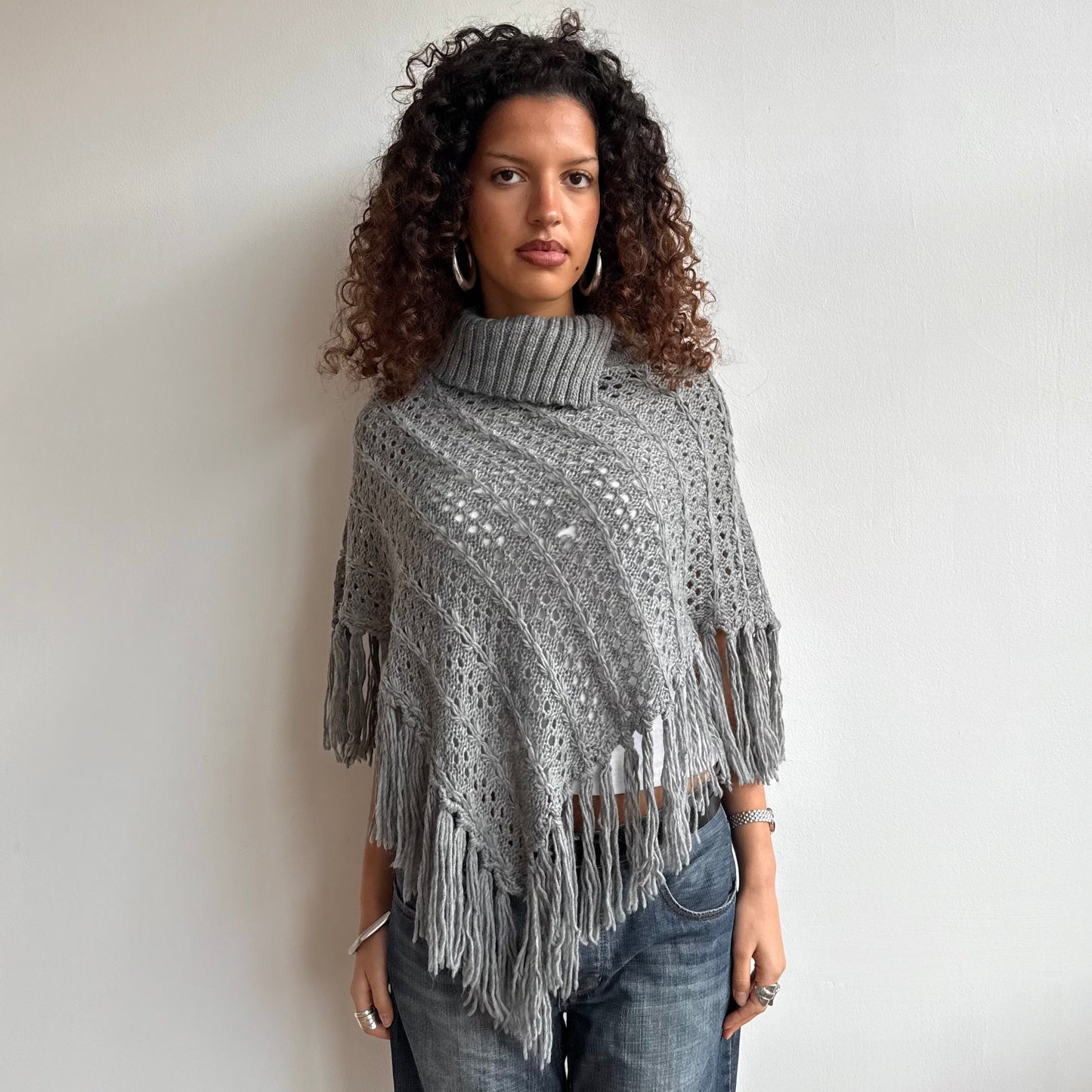 Grey roll neck poncho - Size S