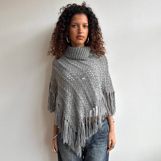 Grey roll neck poncho - Size S