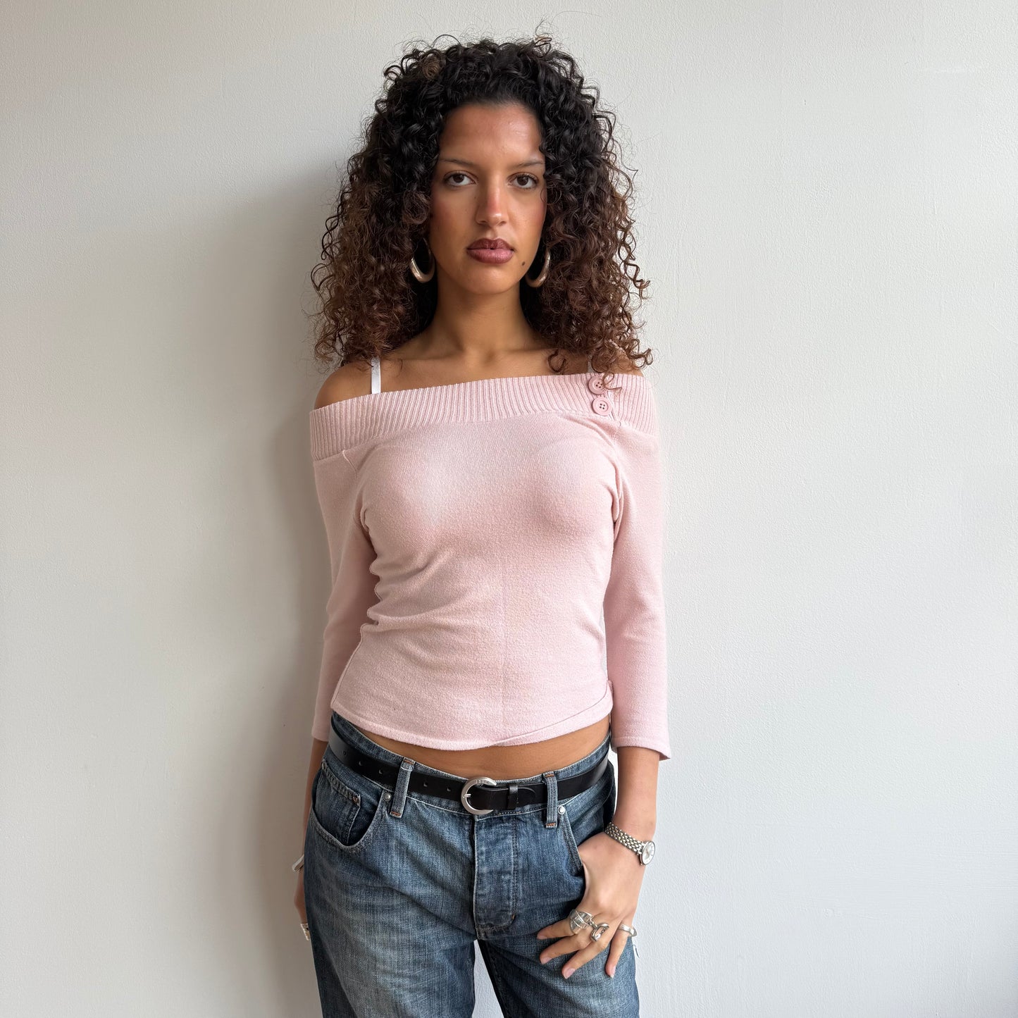 Pink 3/4 sleeve buttonknit - Size S