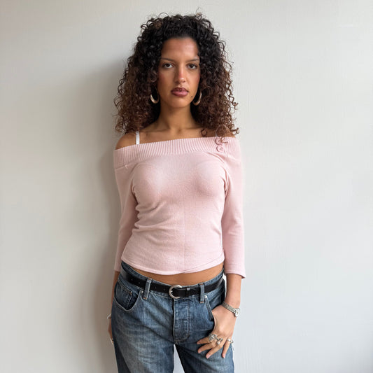 Pink 3/4 sleeve buttonknit - Size S