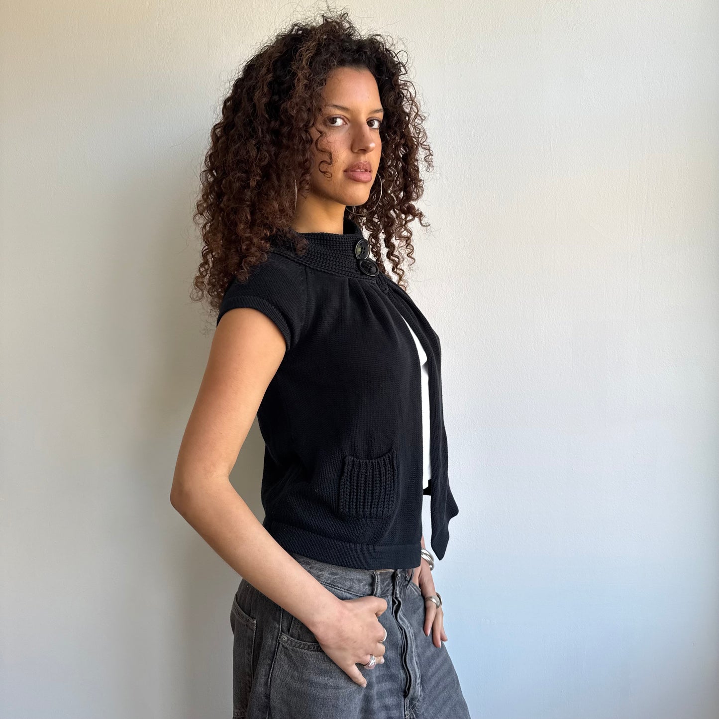 Black button neck knit - Size XS + S