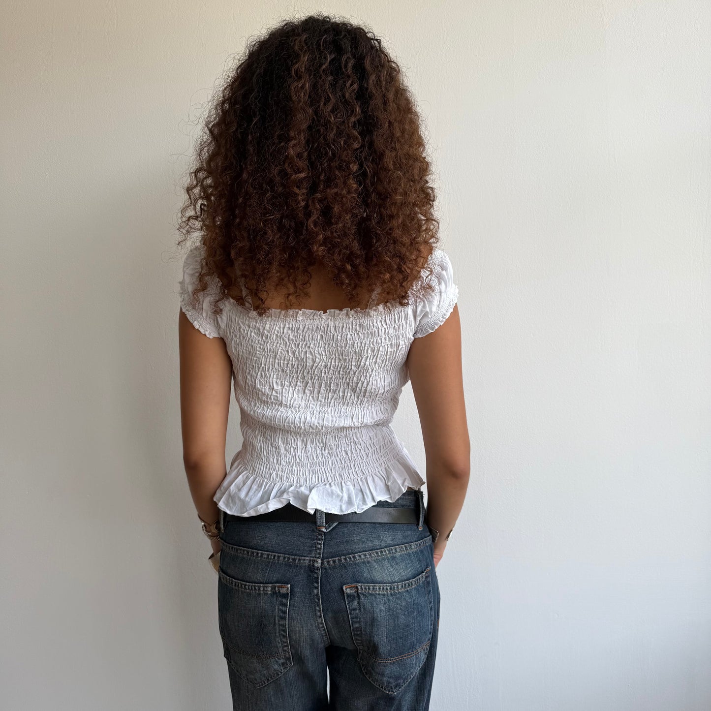 White ruched milkmaid top - Size S