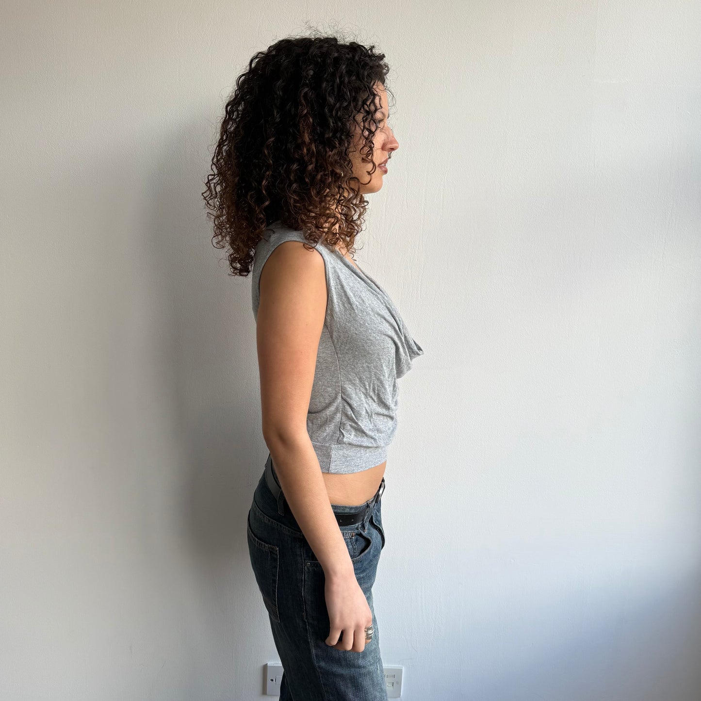 Grey double layer slouchy top - Size S
