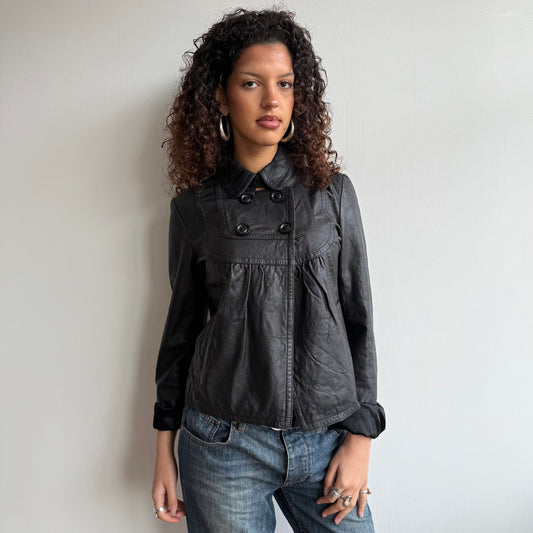 Black leather peacoat - Size M