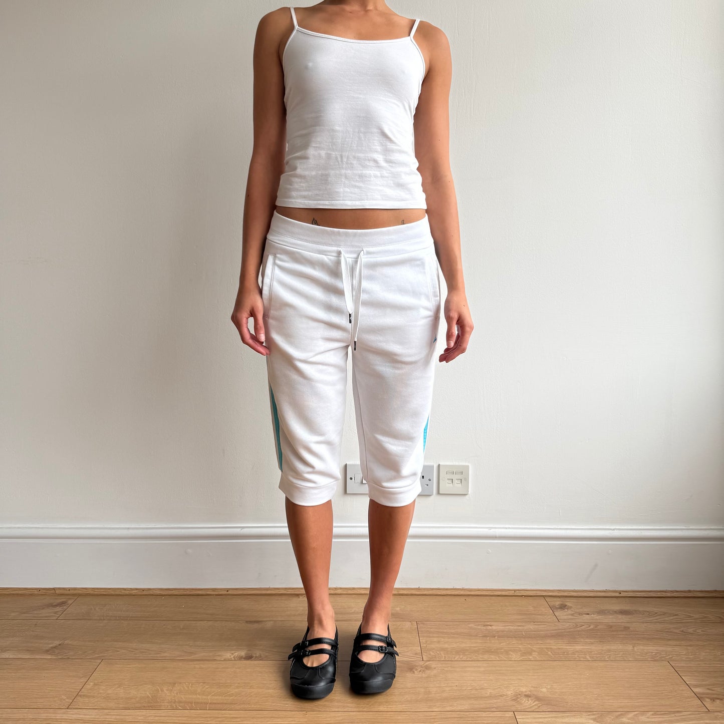 White + blue adidas sporty capris - Size S