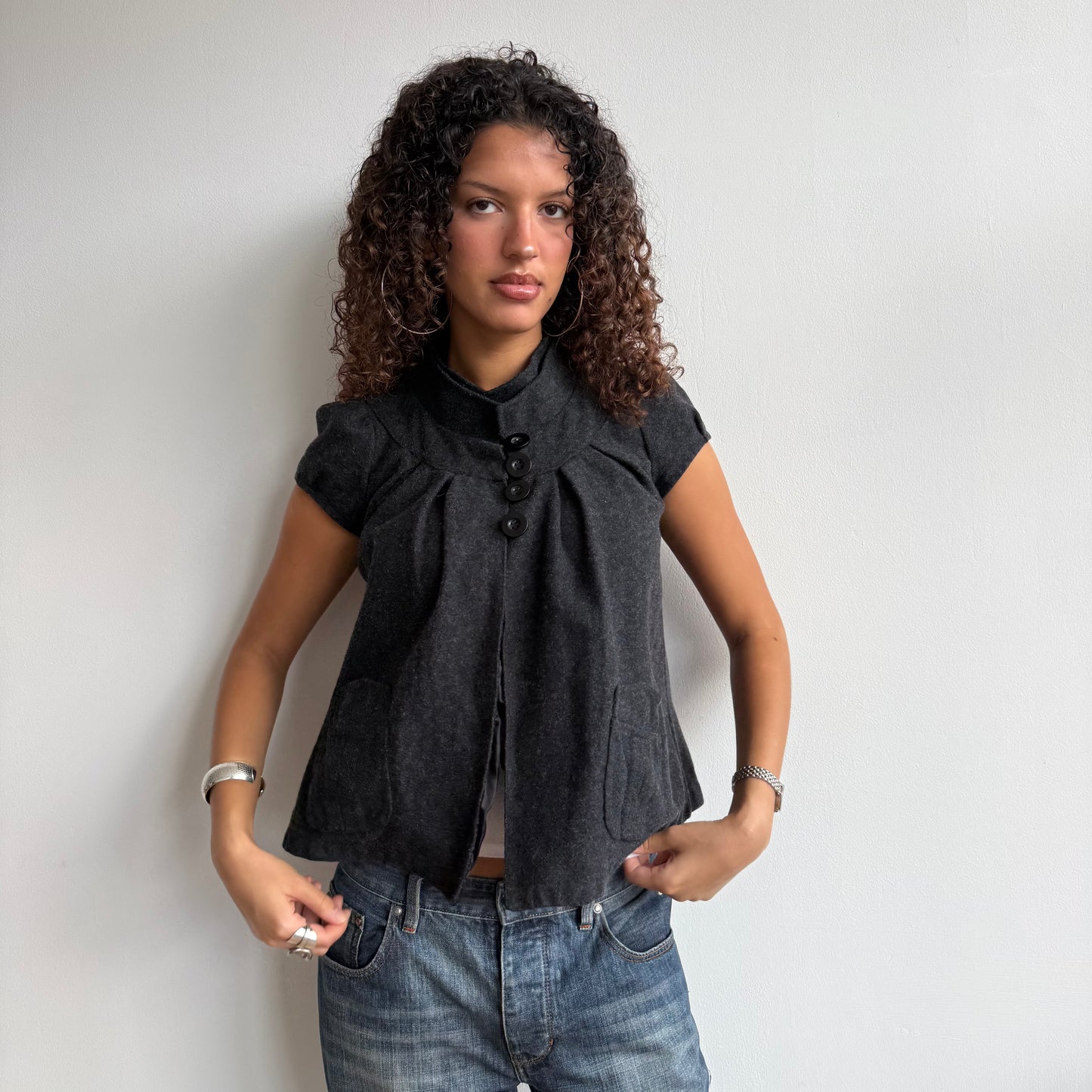 Charcoal short sleeve open peacoat - Size S/M