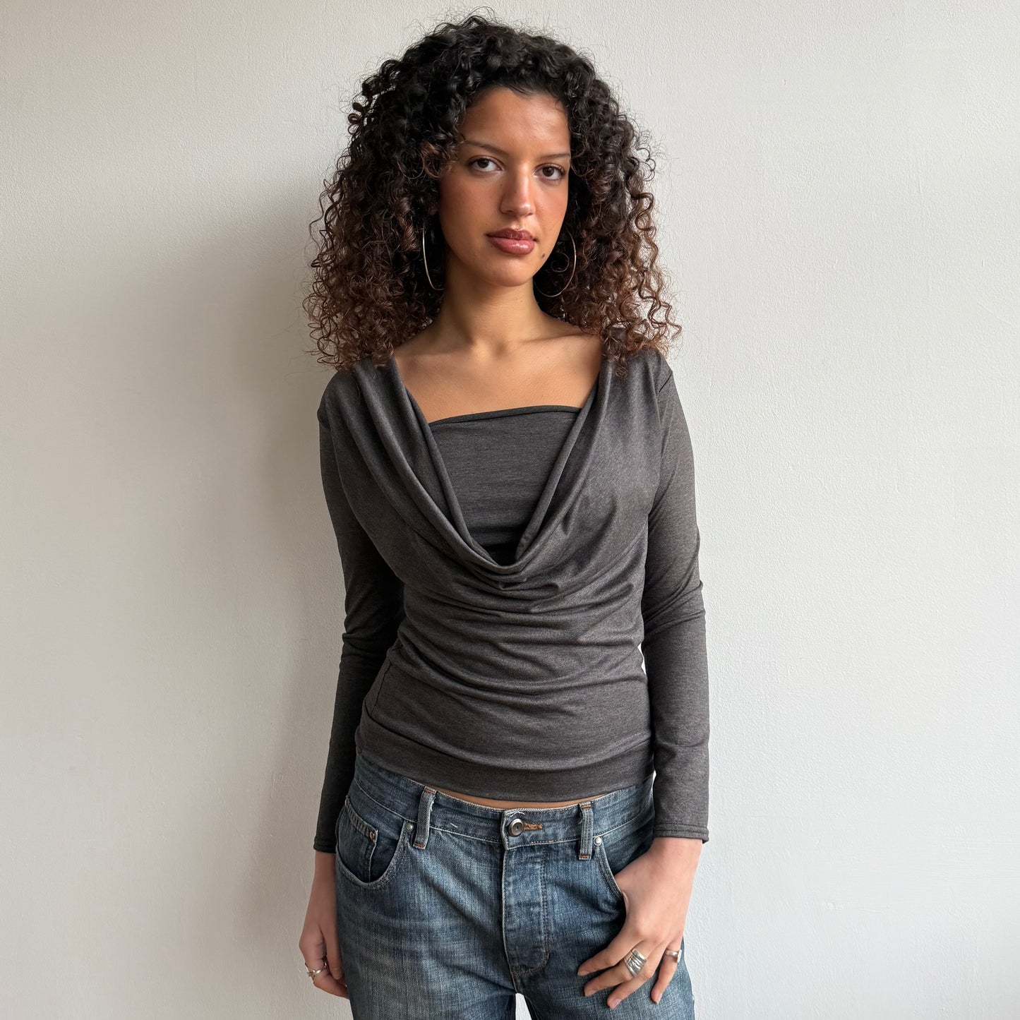 Grey double layer cowl top - Size S