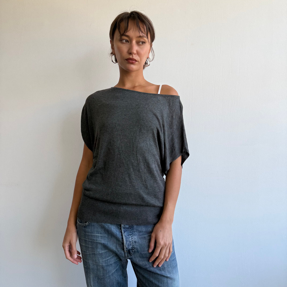 Charcoal slouchy short sleeve knit - Size M