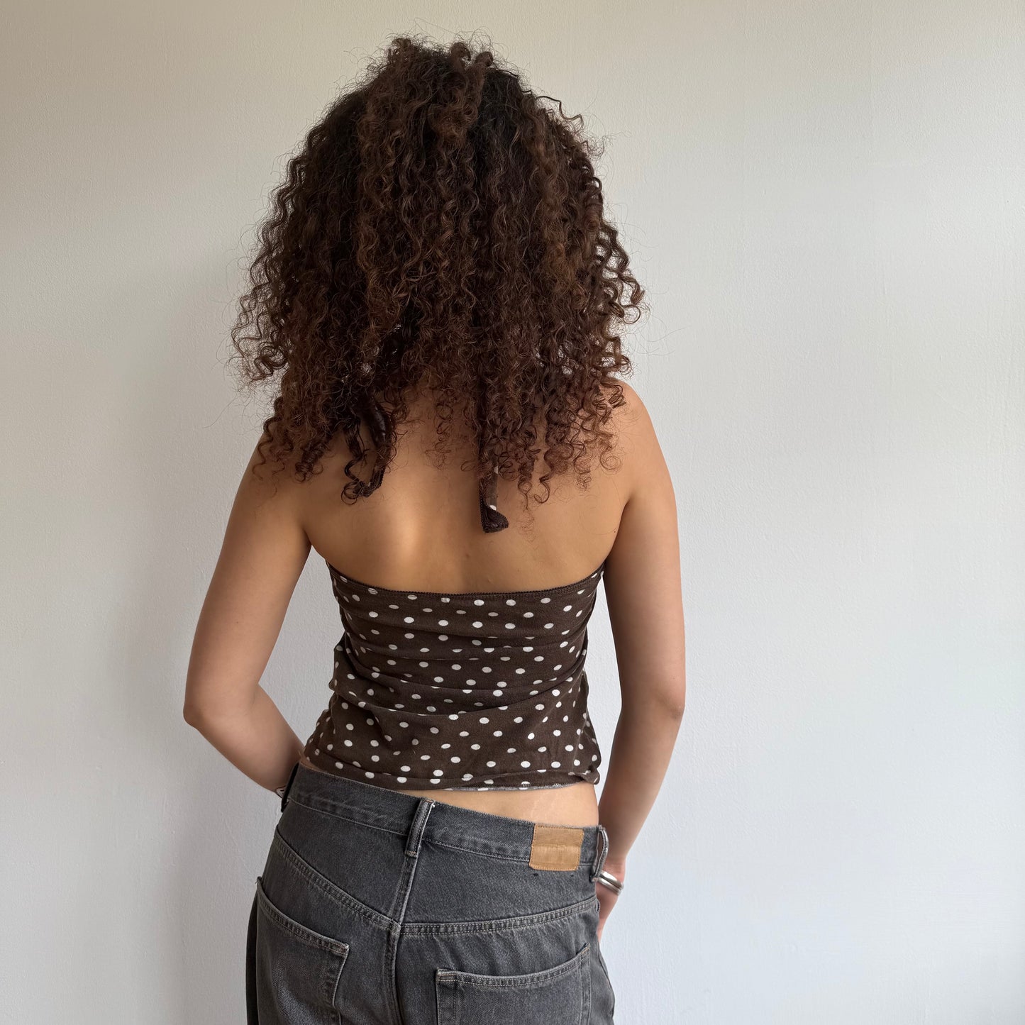 Brown polka dot halter top - Size M