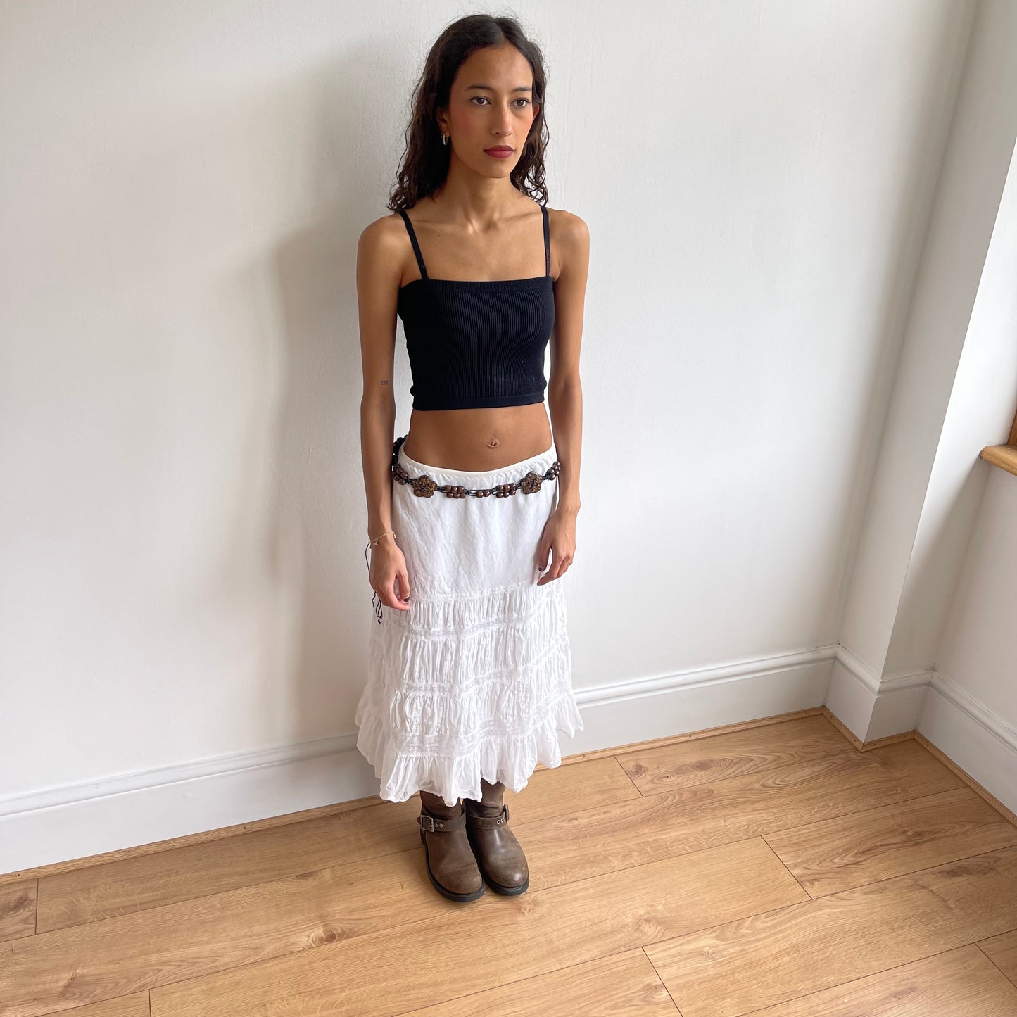 White broderie lace midi skirt - Size S