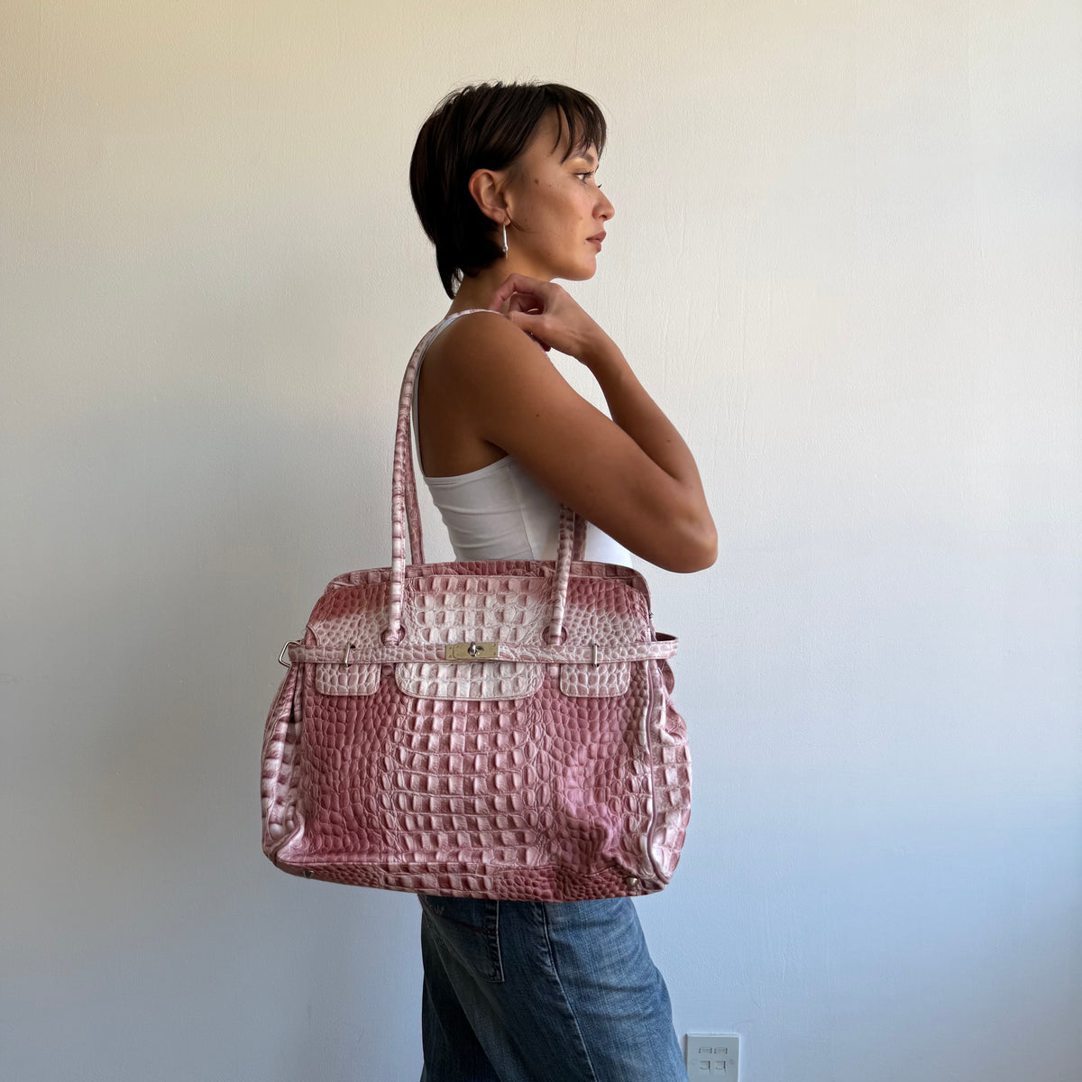 Pink snake leather firkin bag - One Size