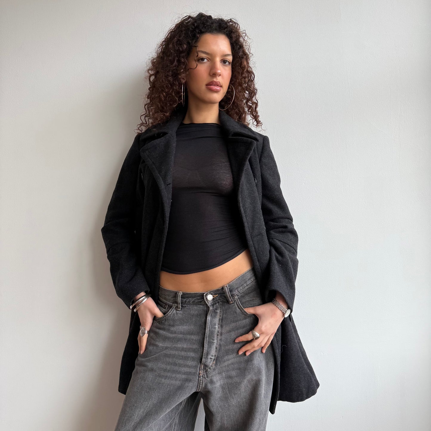 Grey wool double breasted peacoat - Size M