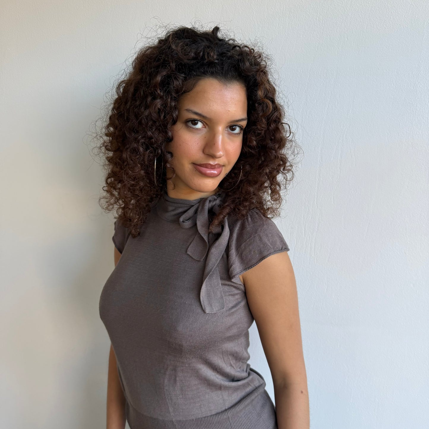 Taupe tie neck knit - Size S