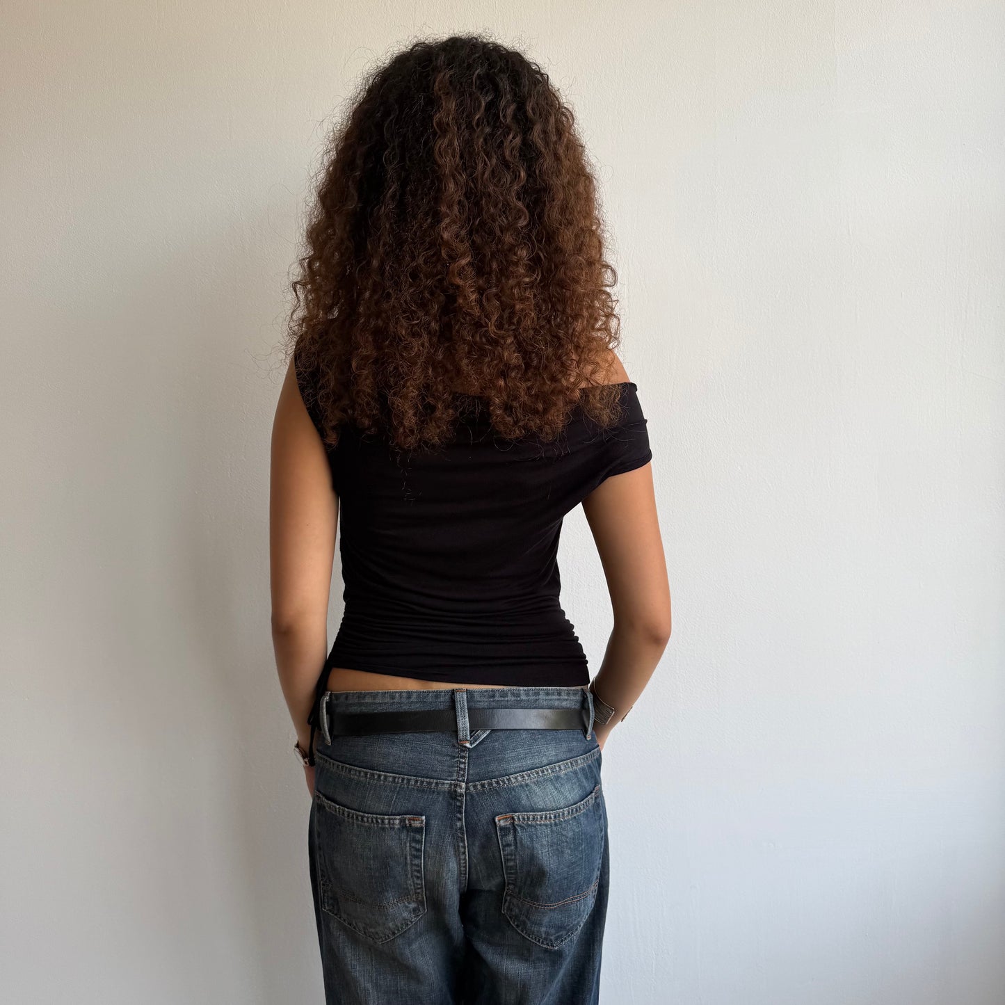 Black slouchy ruched top - Size S