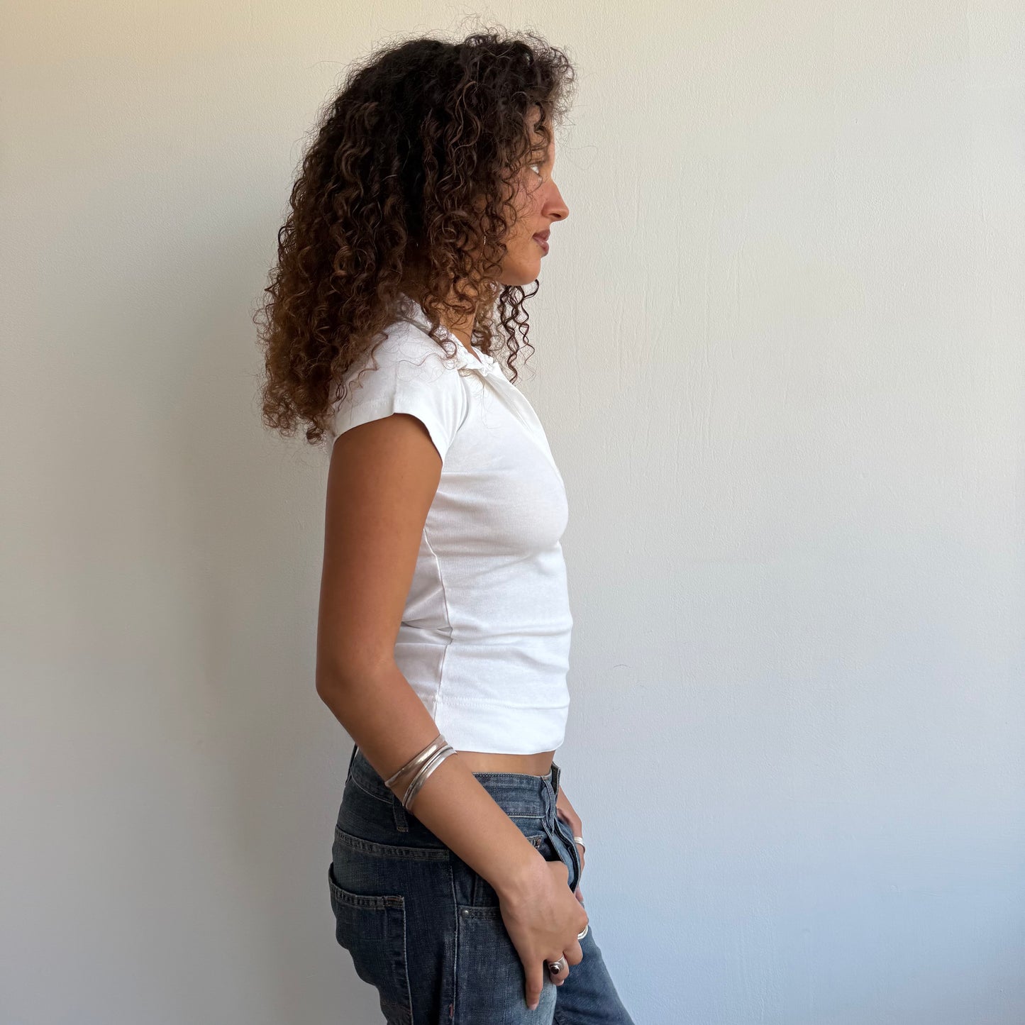 White polo top - Size S