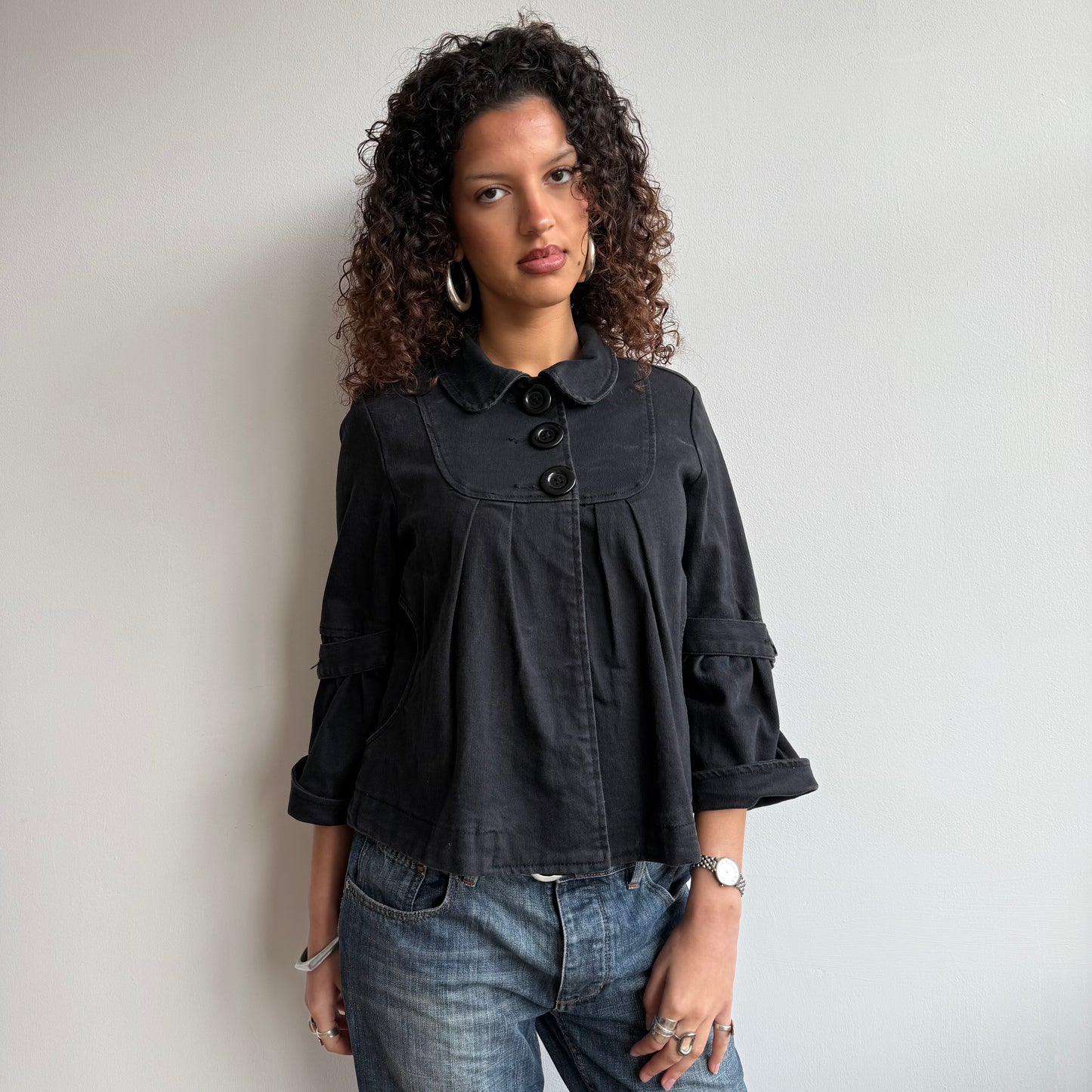 Black 3/4 sleeve peacoat - Size S + M