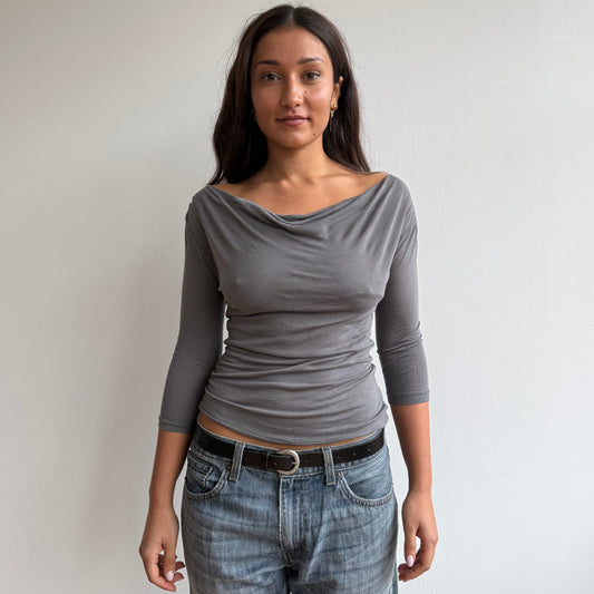 Taupe 3/4 sleeve cowl neck top - Size S