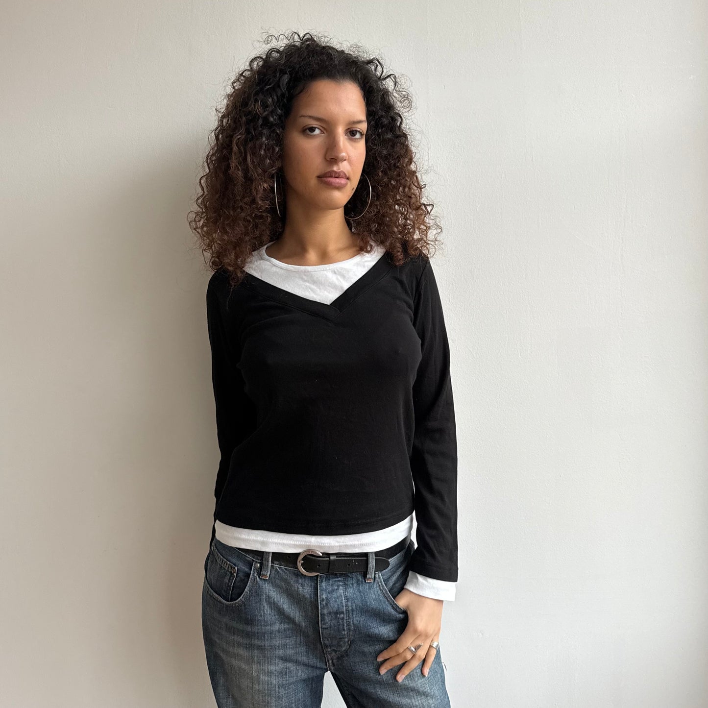 Black + white double layer t-shirt - Size M