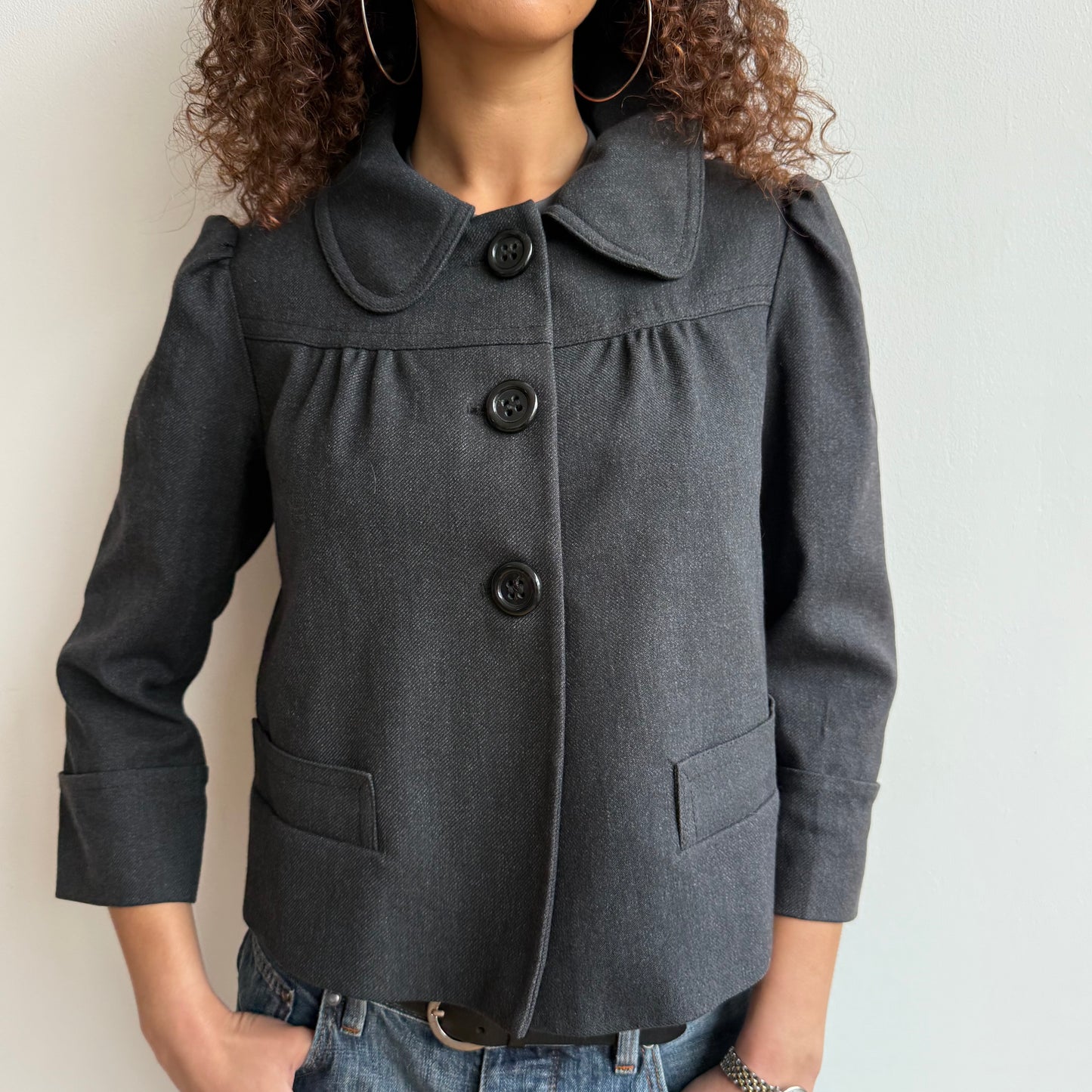 Grey 3/4 sleeve peacoat - Size M