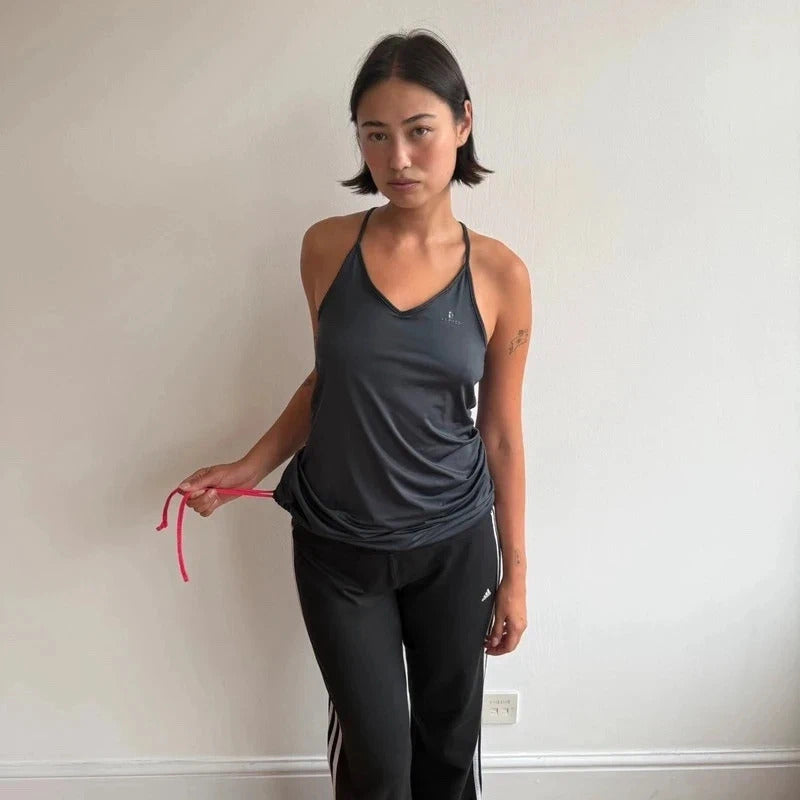 Charcoal + pink long gym top - Size M