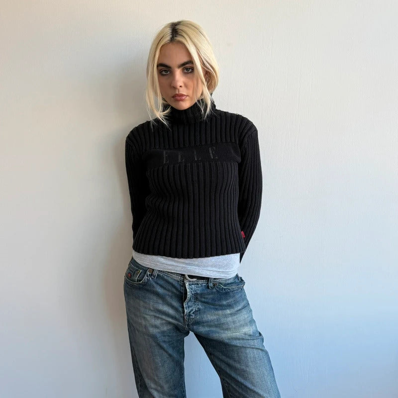 Black ELLE roll neck jumper - Size S
