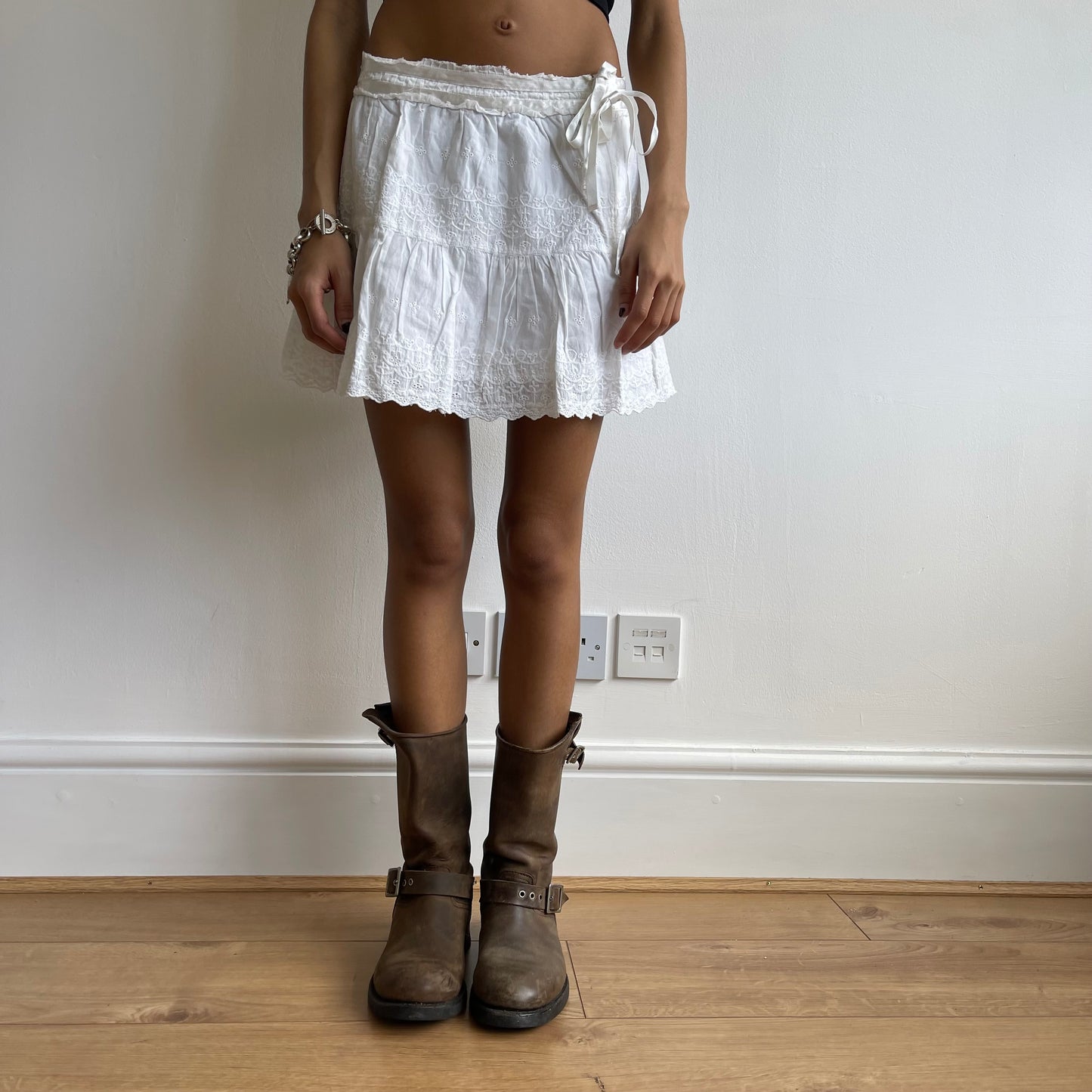White tie-side mini skirt - Size S