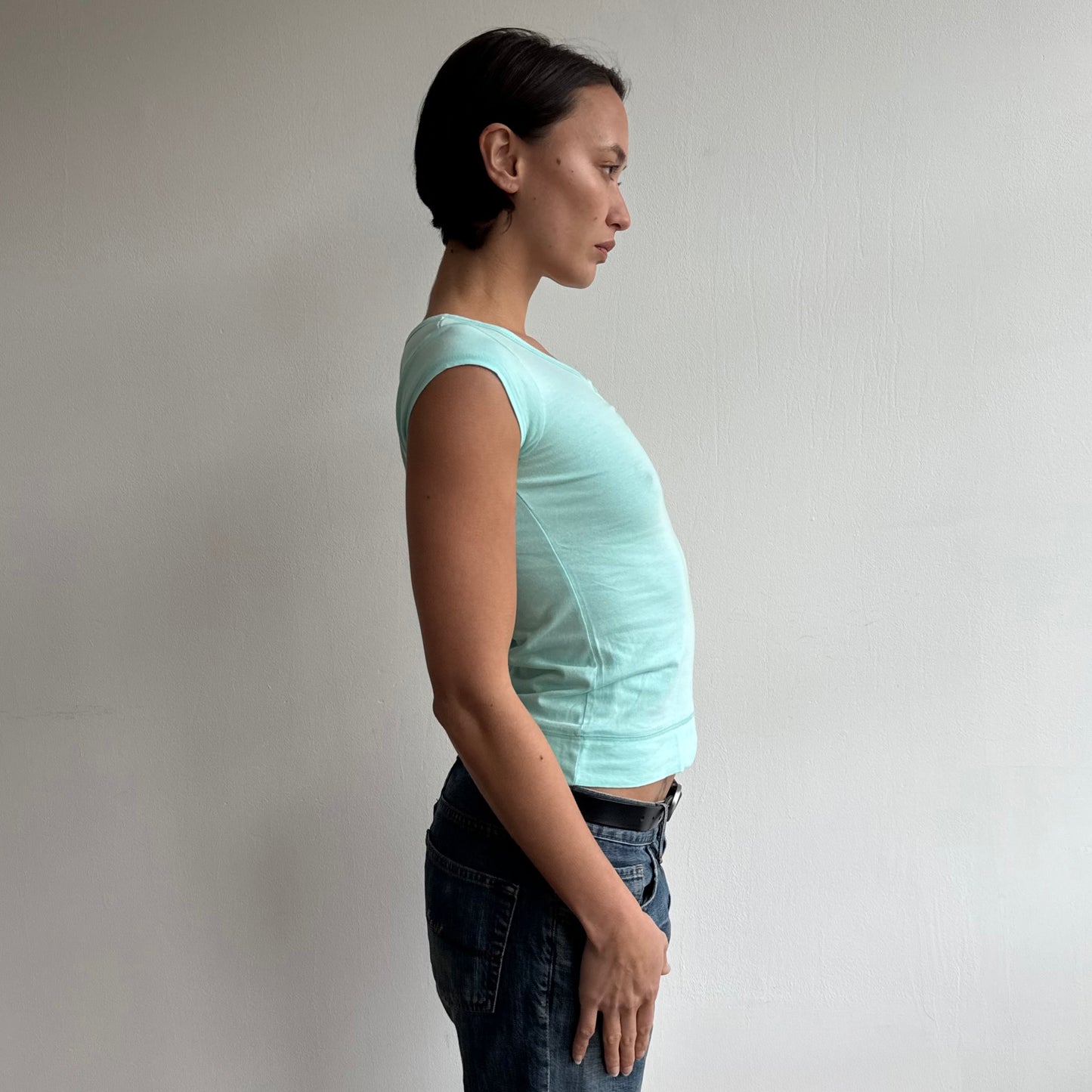 Turquoise short sleeve baby tee - Size XS