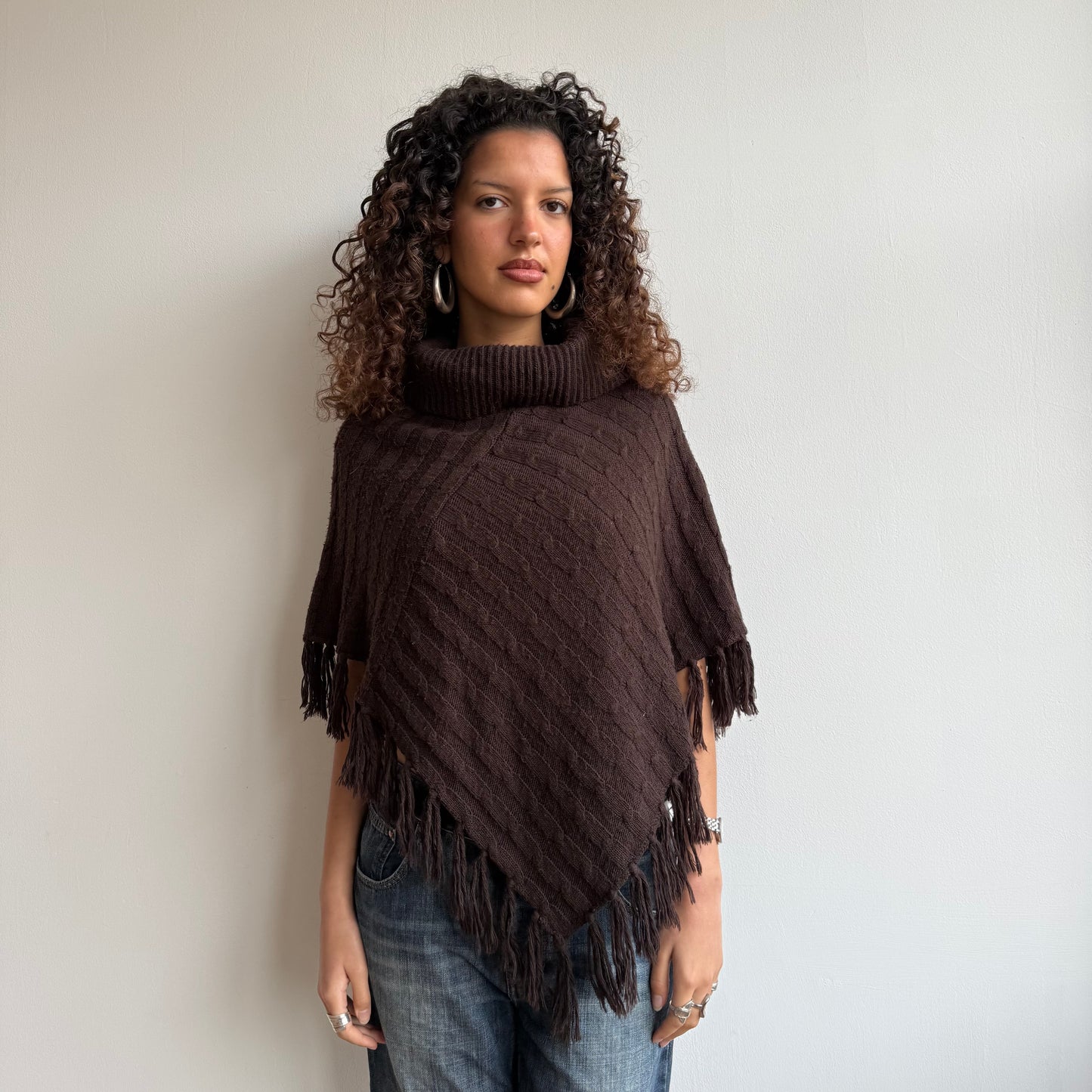 Brown chunky knit poncho - One Size