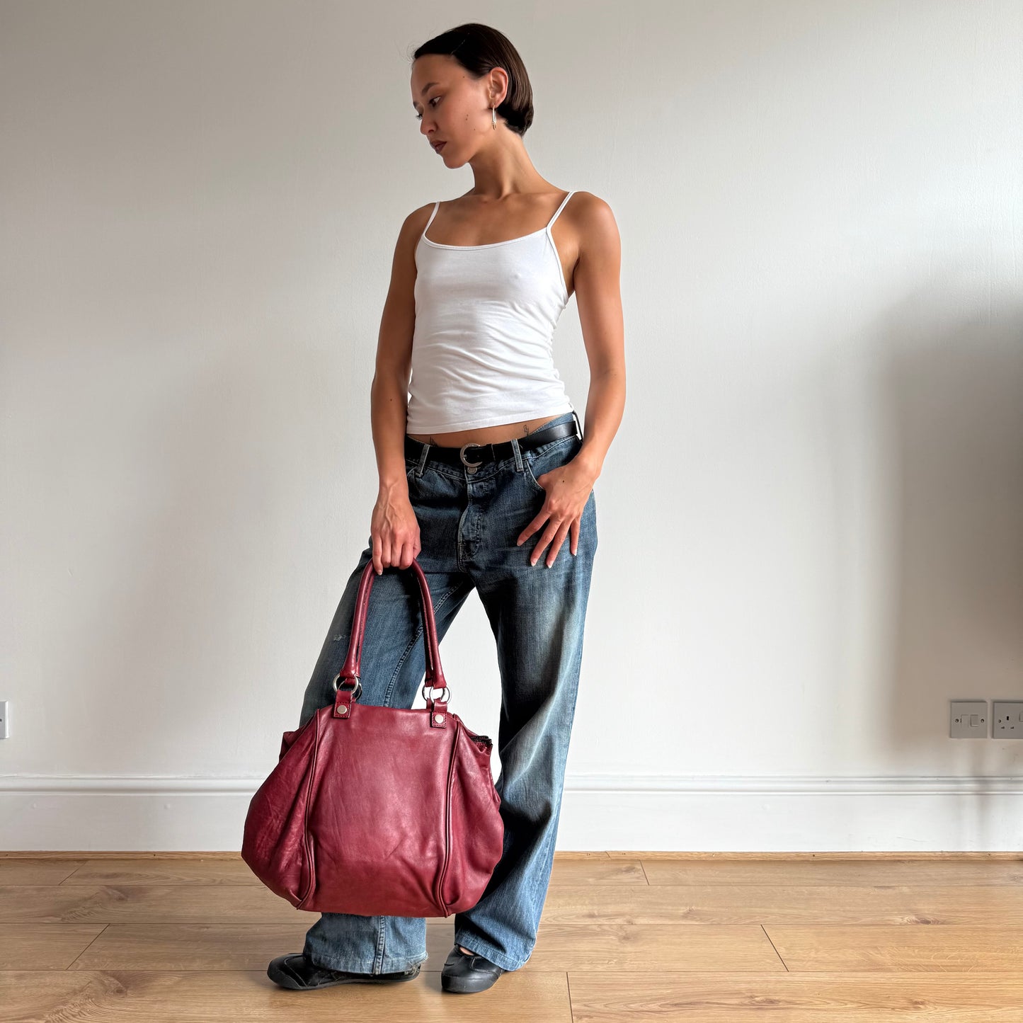 Burgundy leather handbag - One Size