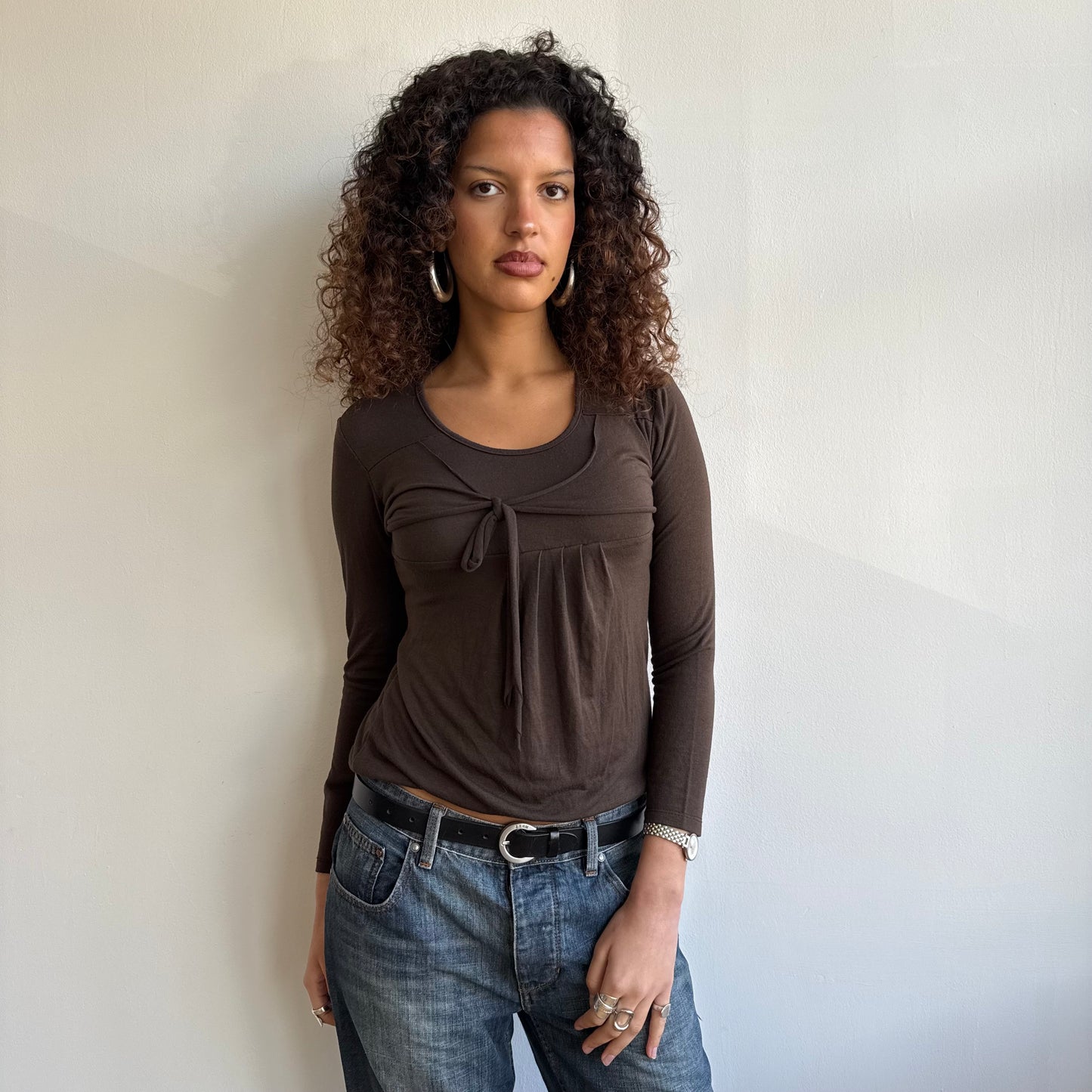 Brown wrap long sleeve top - Size S