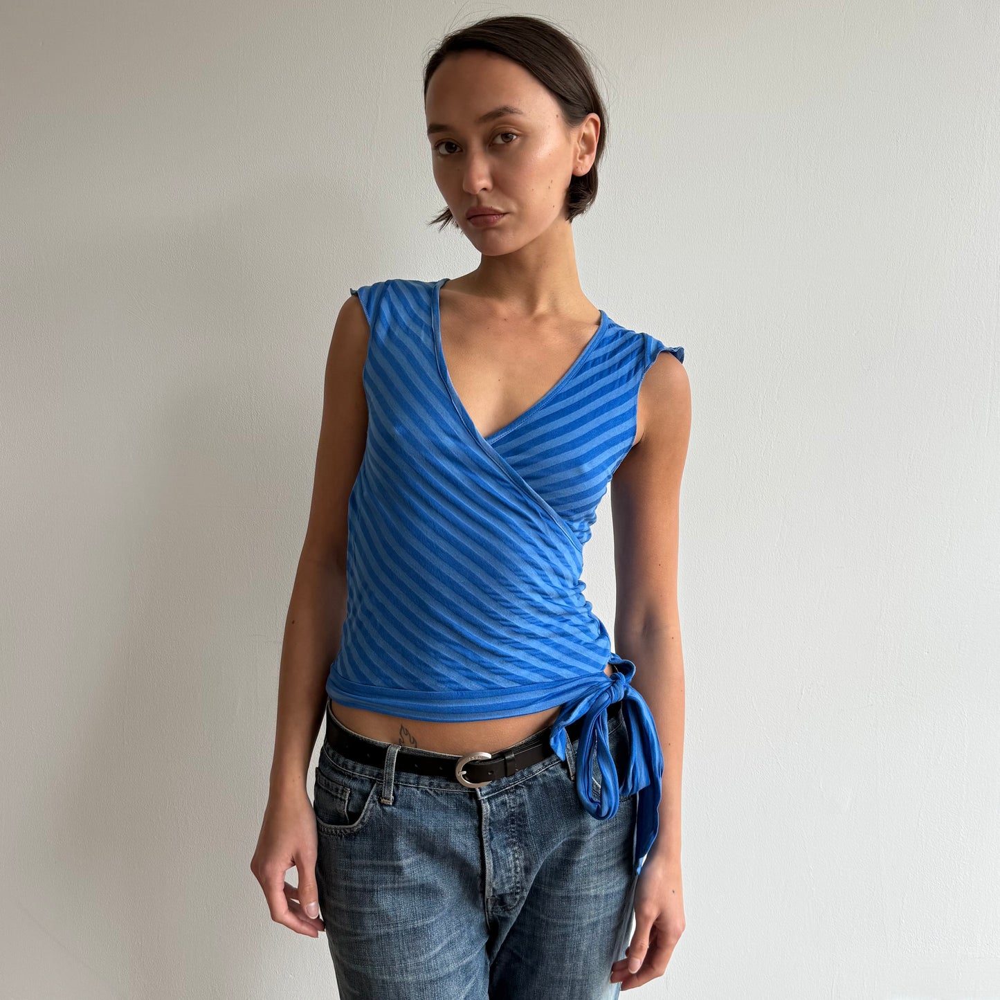 Cobalt striped ballet wrap top - Size S/M