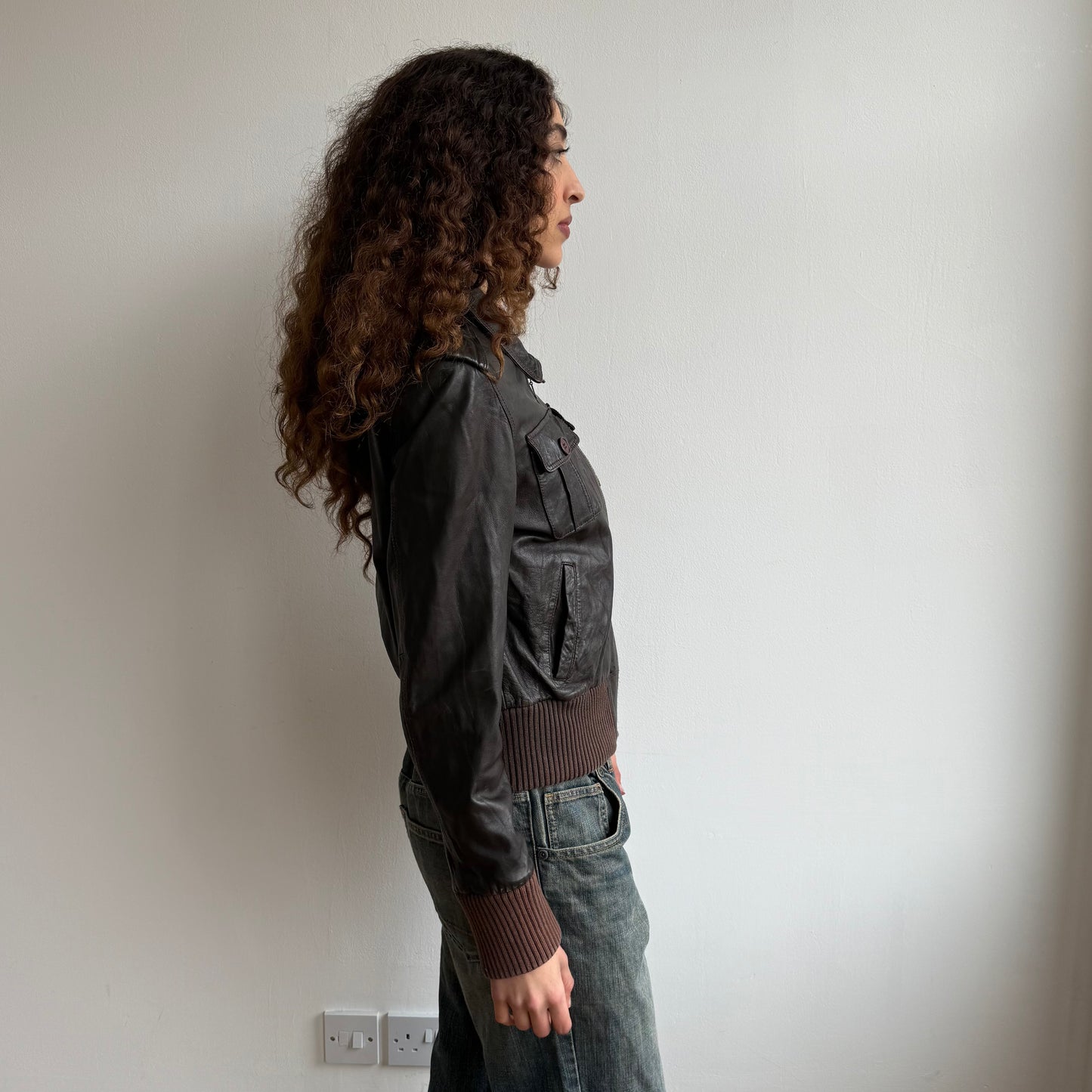 Brown leather bomber jacket - Size S