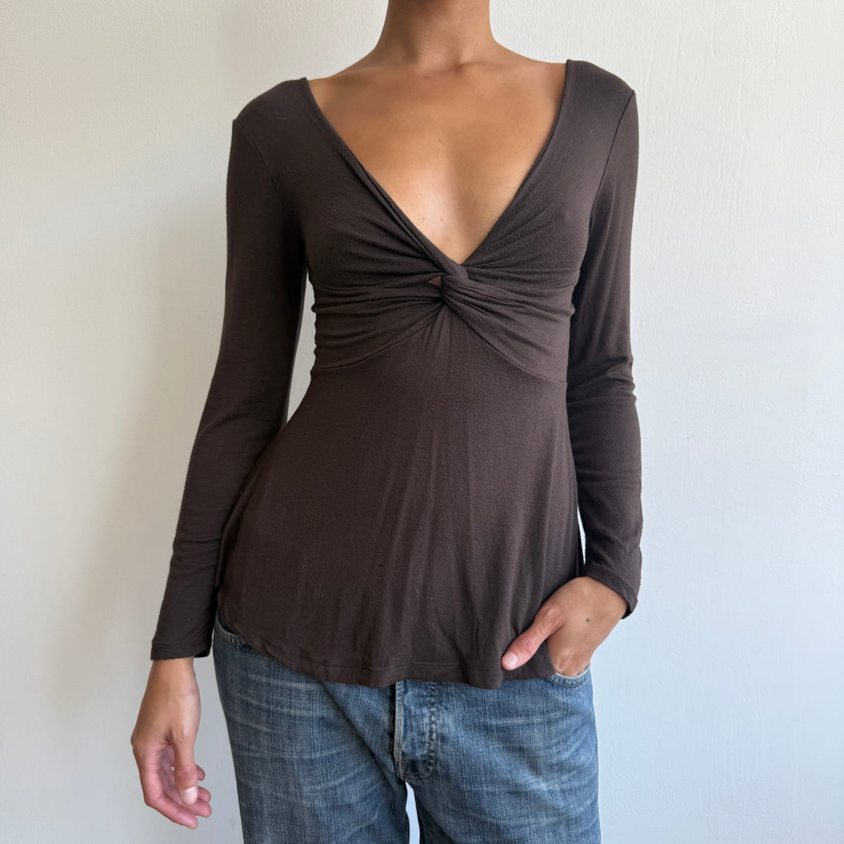 Brown keyhole twist top - Size S