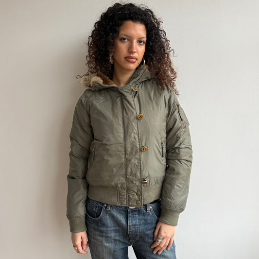 Khaki down fur hood puffer - Size M