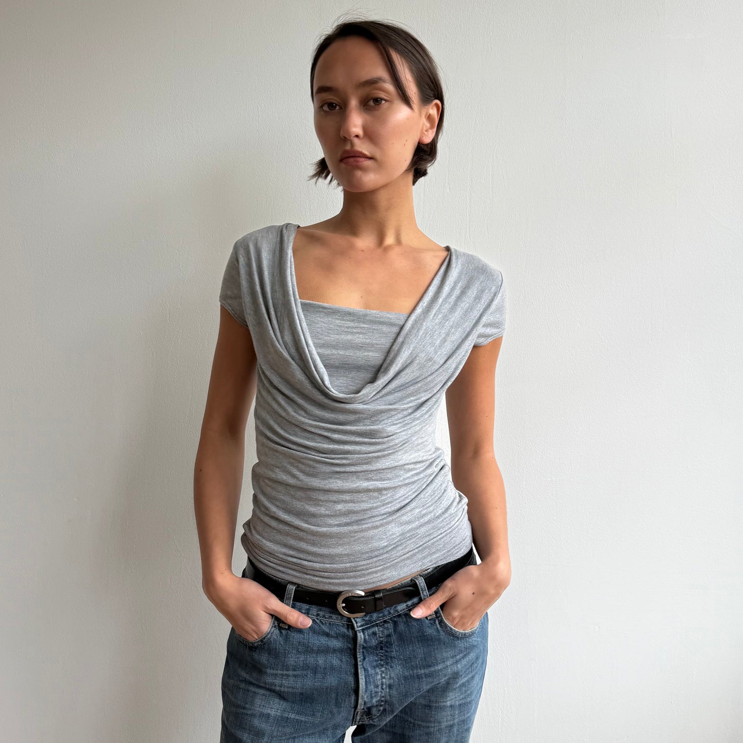 Grey cowl double layer top - Size M