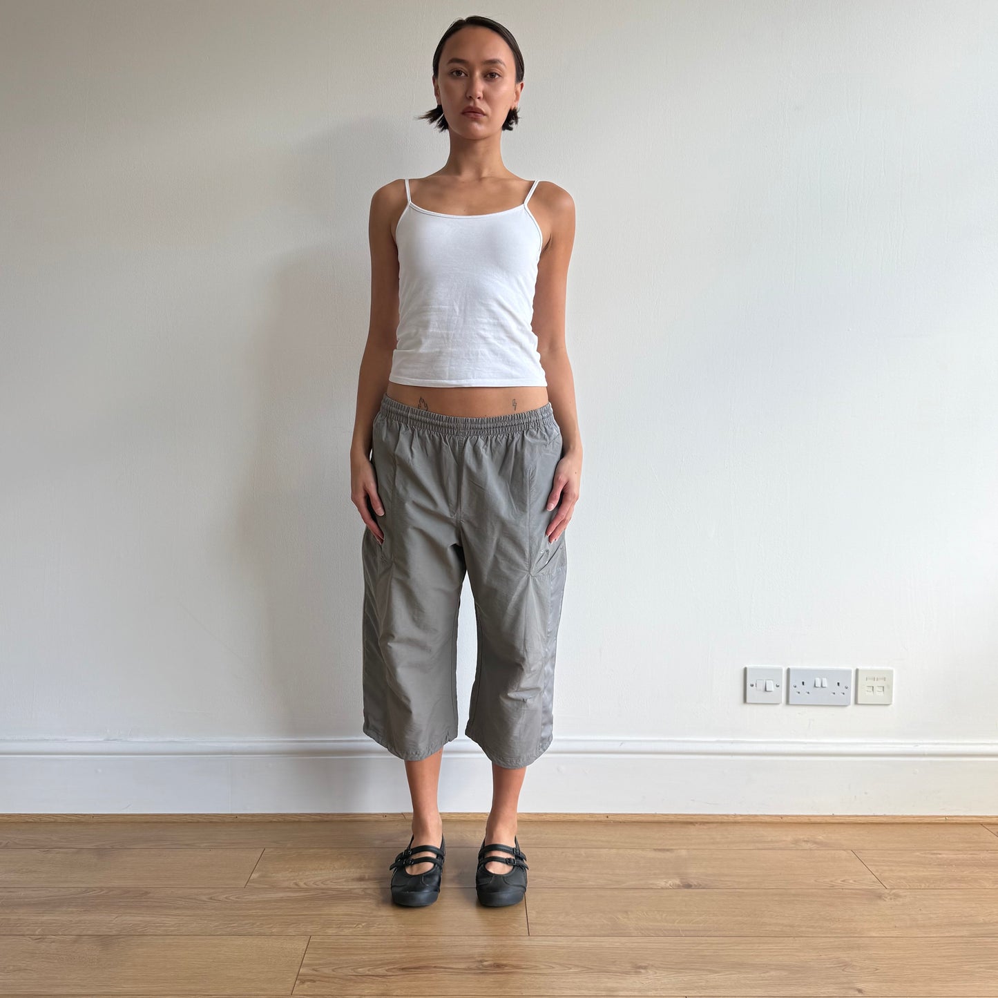 Grey Adidas bi-material capris - Size S-M
