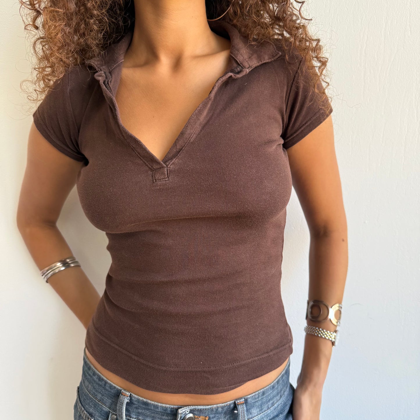 Brown polo top - Size S