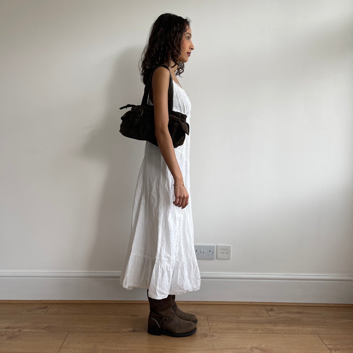 Brown suede buckle bag