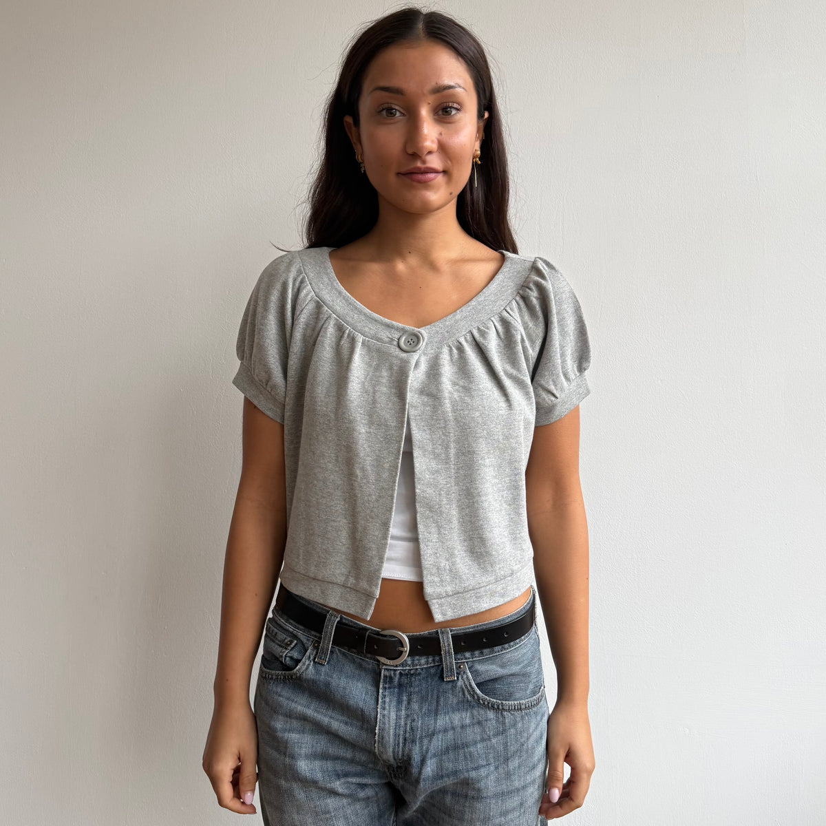 Grey open front cardi - Size L
