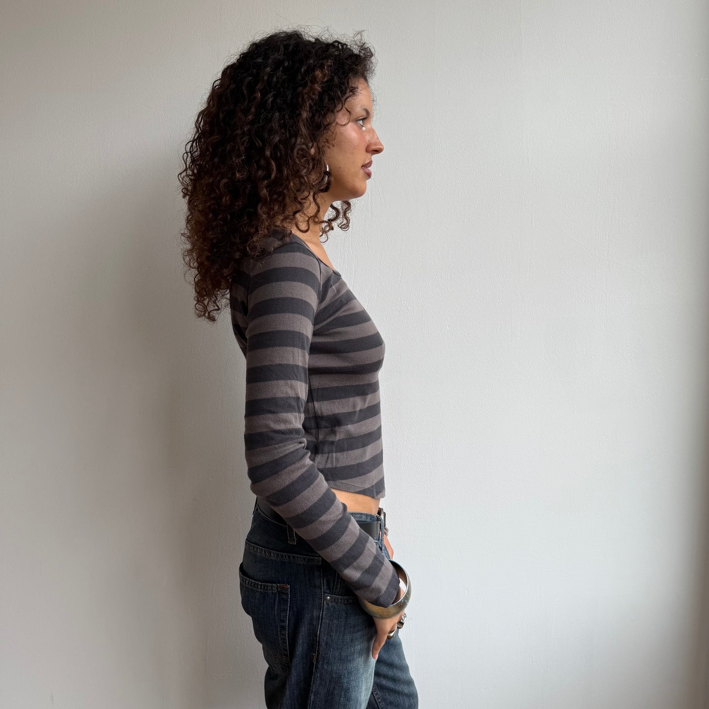 Brown + black striped top - Size S