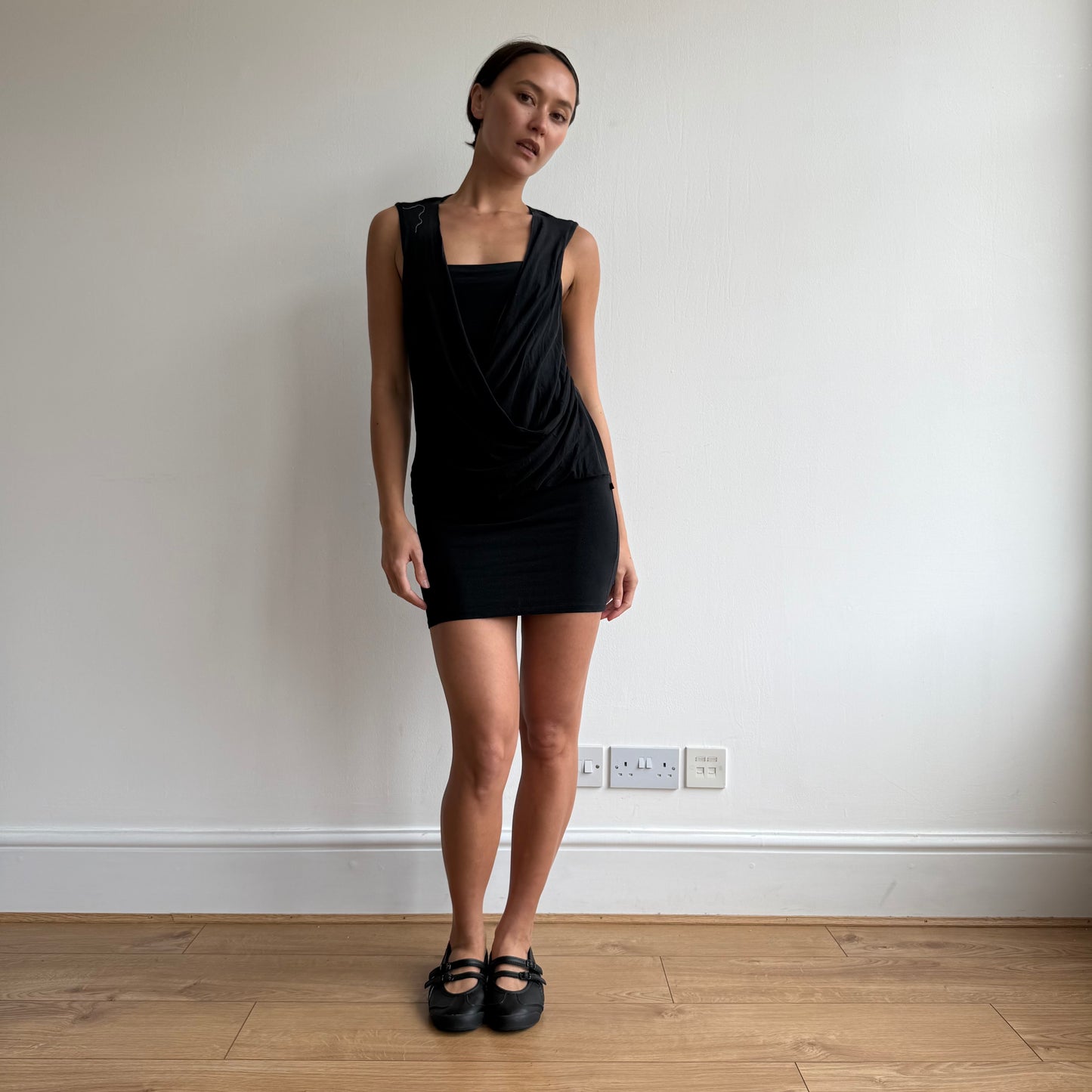 Black Morgan ruched cowl midi dress - Size S/M
