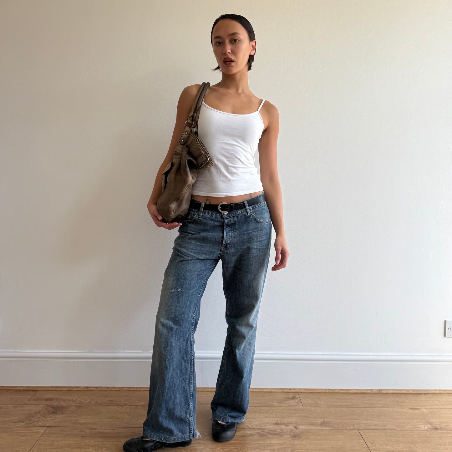 Brown leather buckle bag - One Size