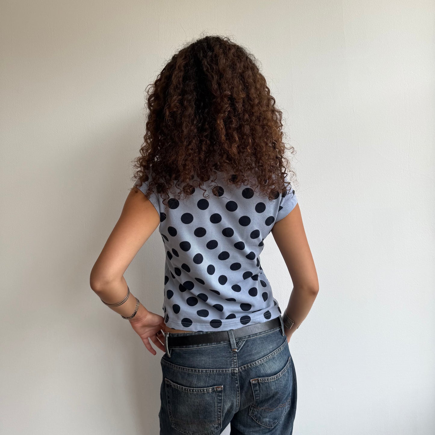 Blue polka dot Lacoste polo - Size S