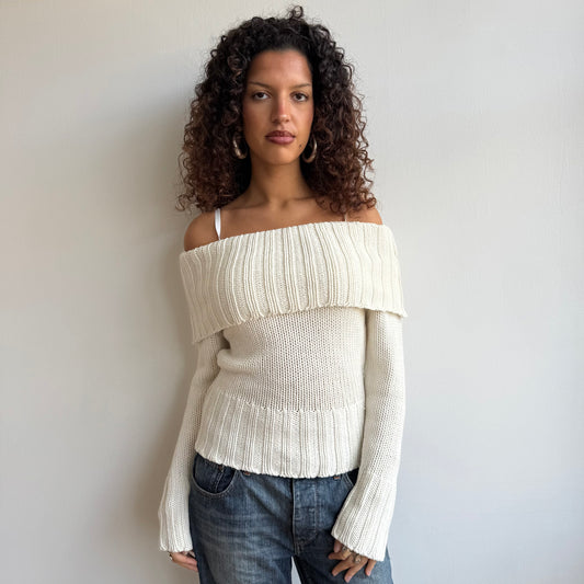Cream knit Bardot jumper - Size M