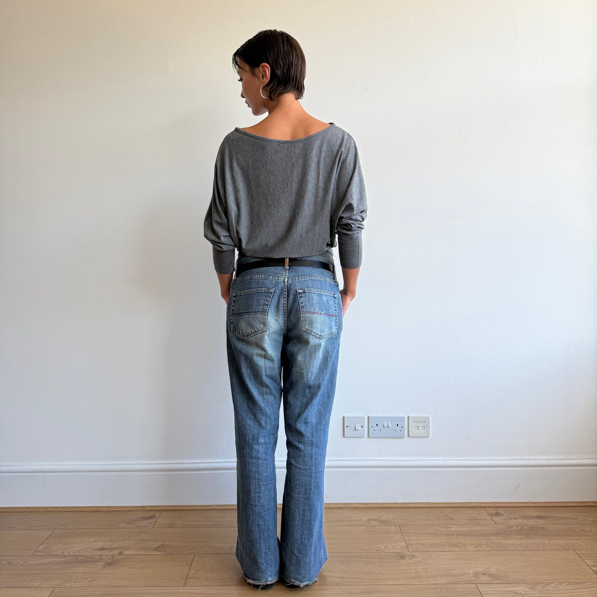 Grey batwing slouchy jumper top - Size M
