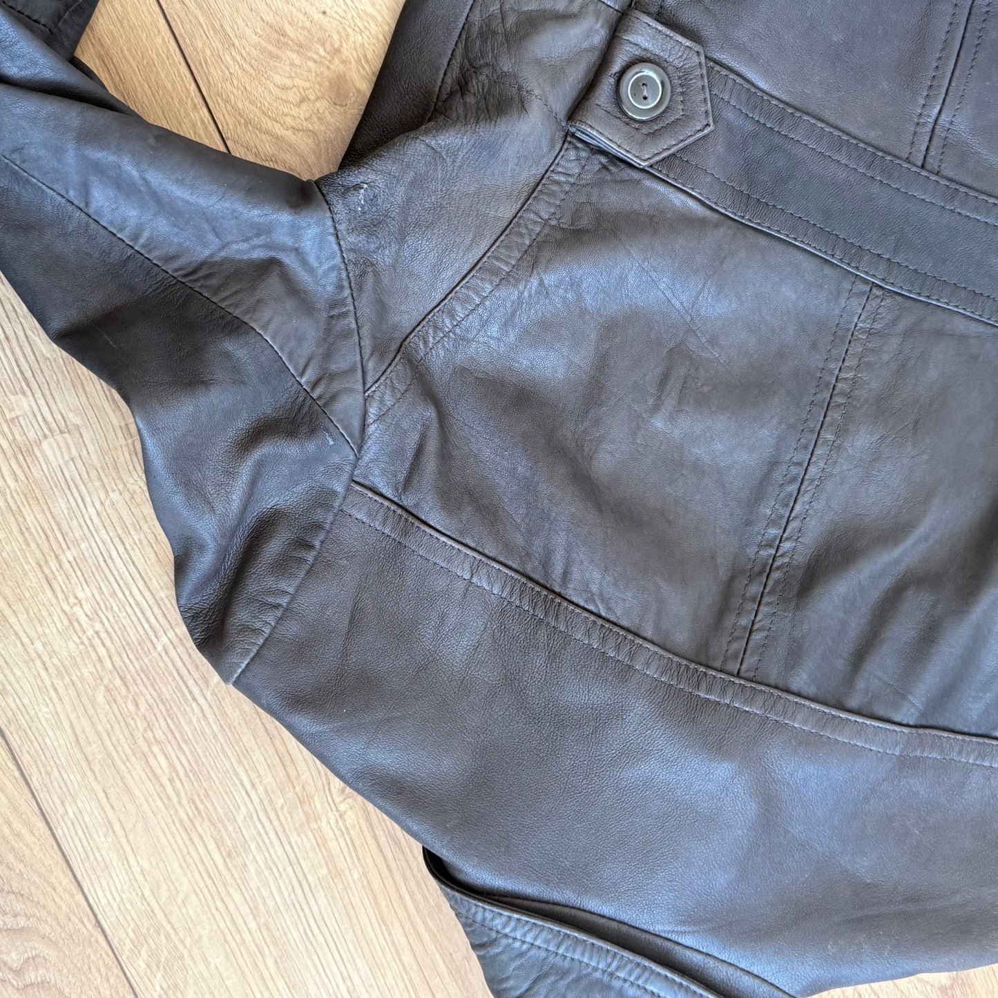Brown leather peacoat - Size S/M