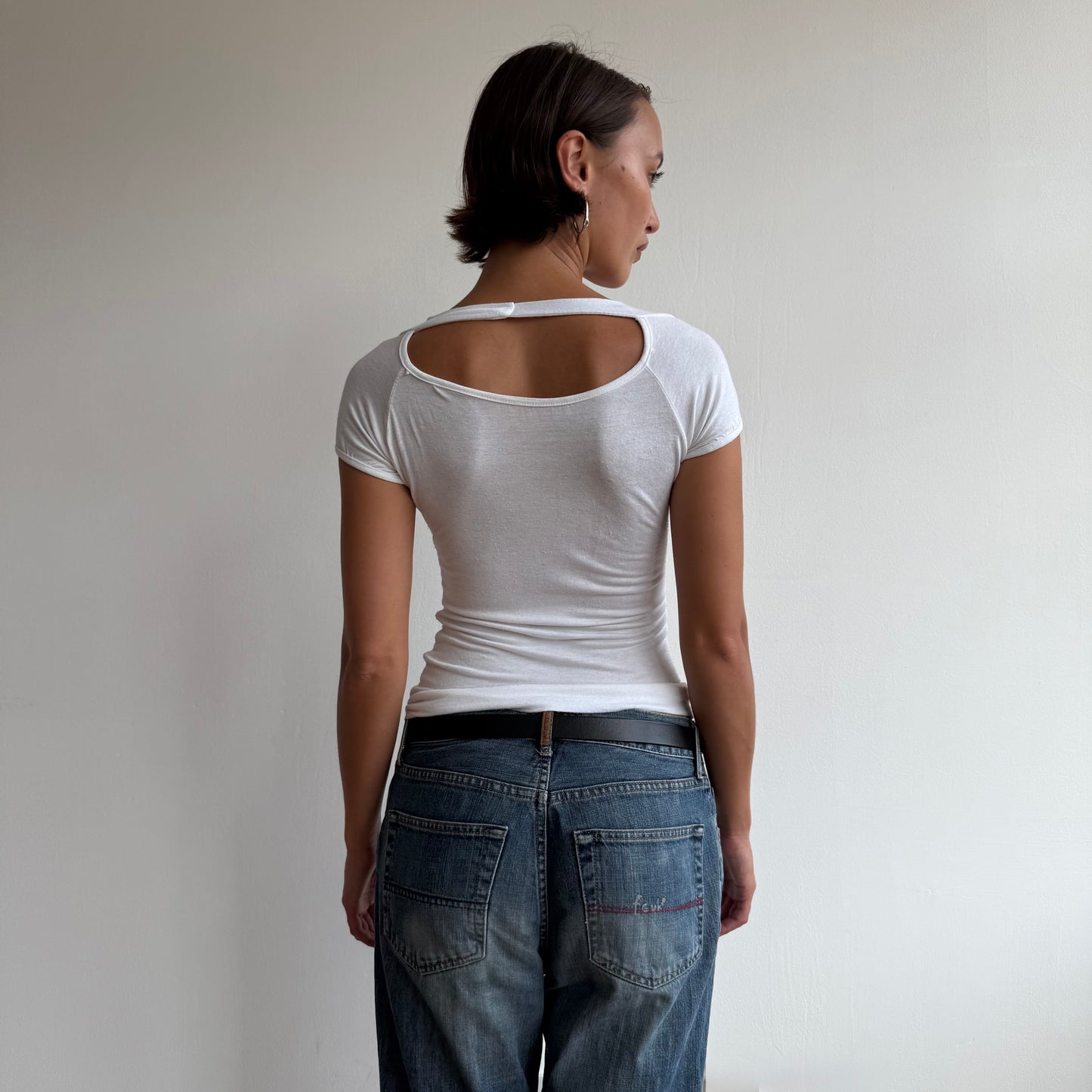 White cowl double layer keyhole top - Size S