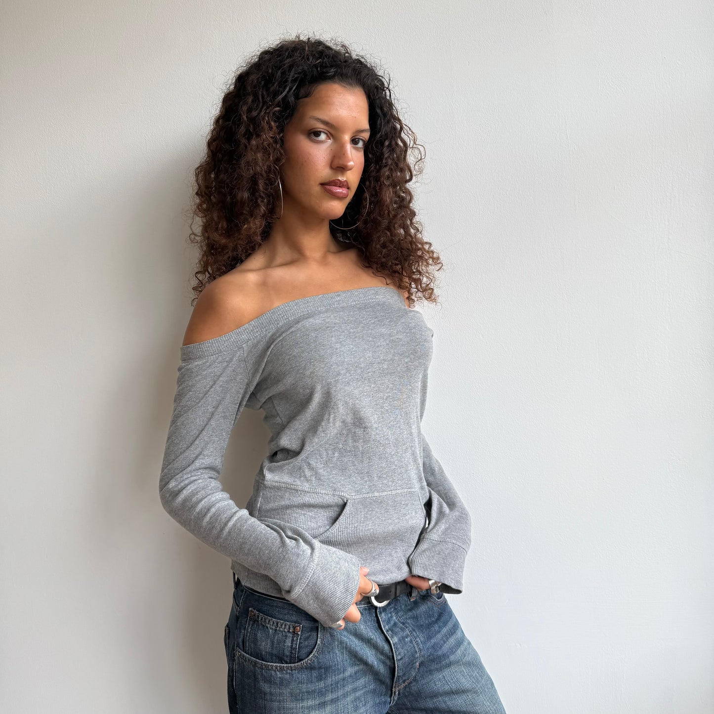 Grey pocket bardot top - Size M